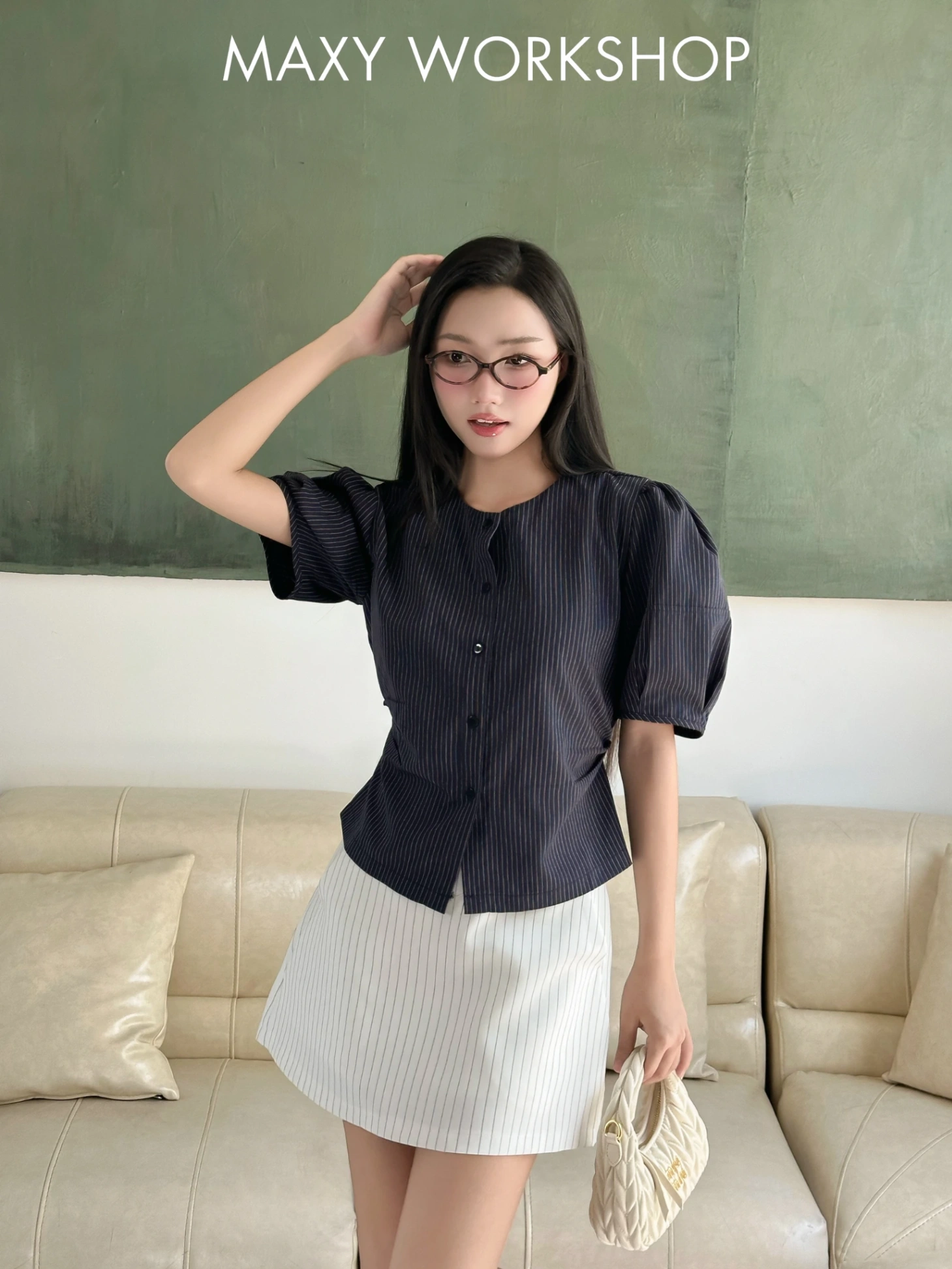Áo kiểu STRIPED PUFF SLEEVE TOP