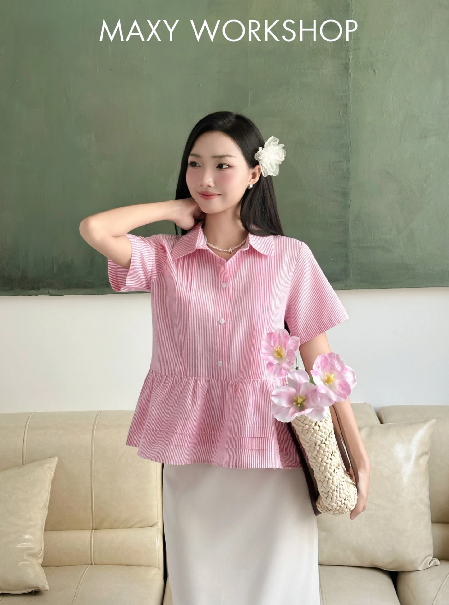 Áo kiểu STRIPED PEPLUM TOP