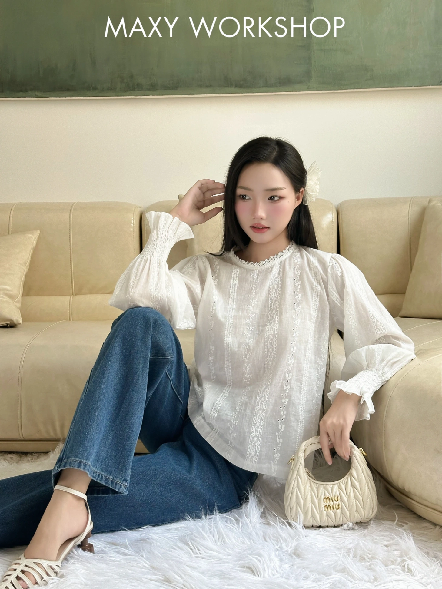 Áo kiểu LONG EMBROIDERED TOP