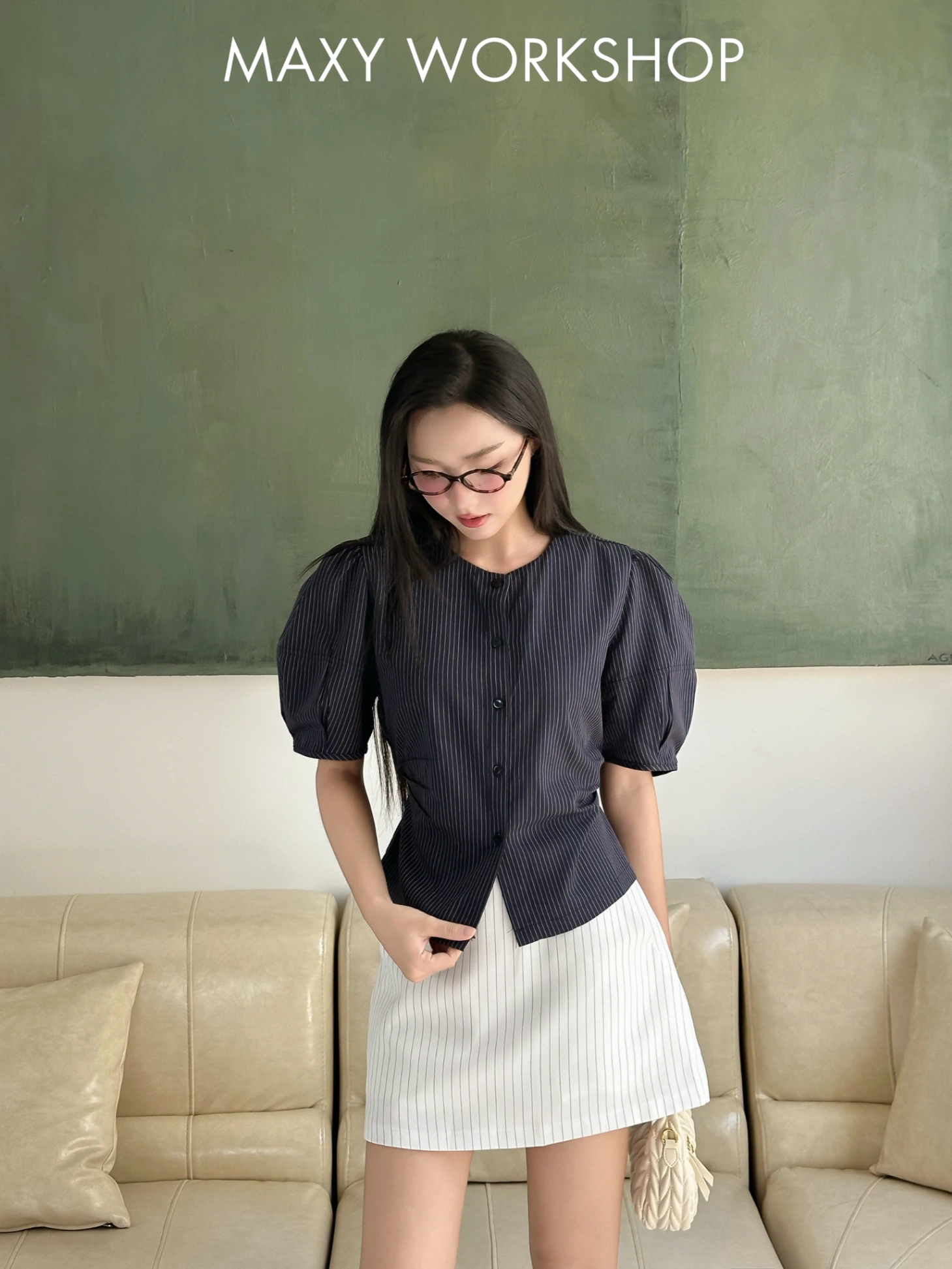 Áo kiểu STRIPED PUFF SLEEVE TOP