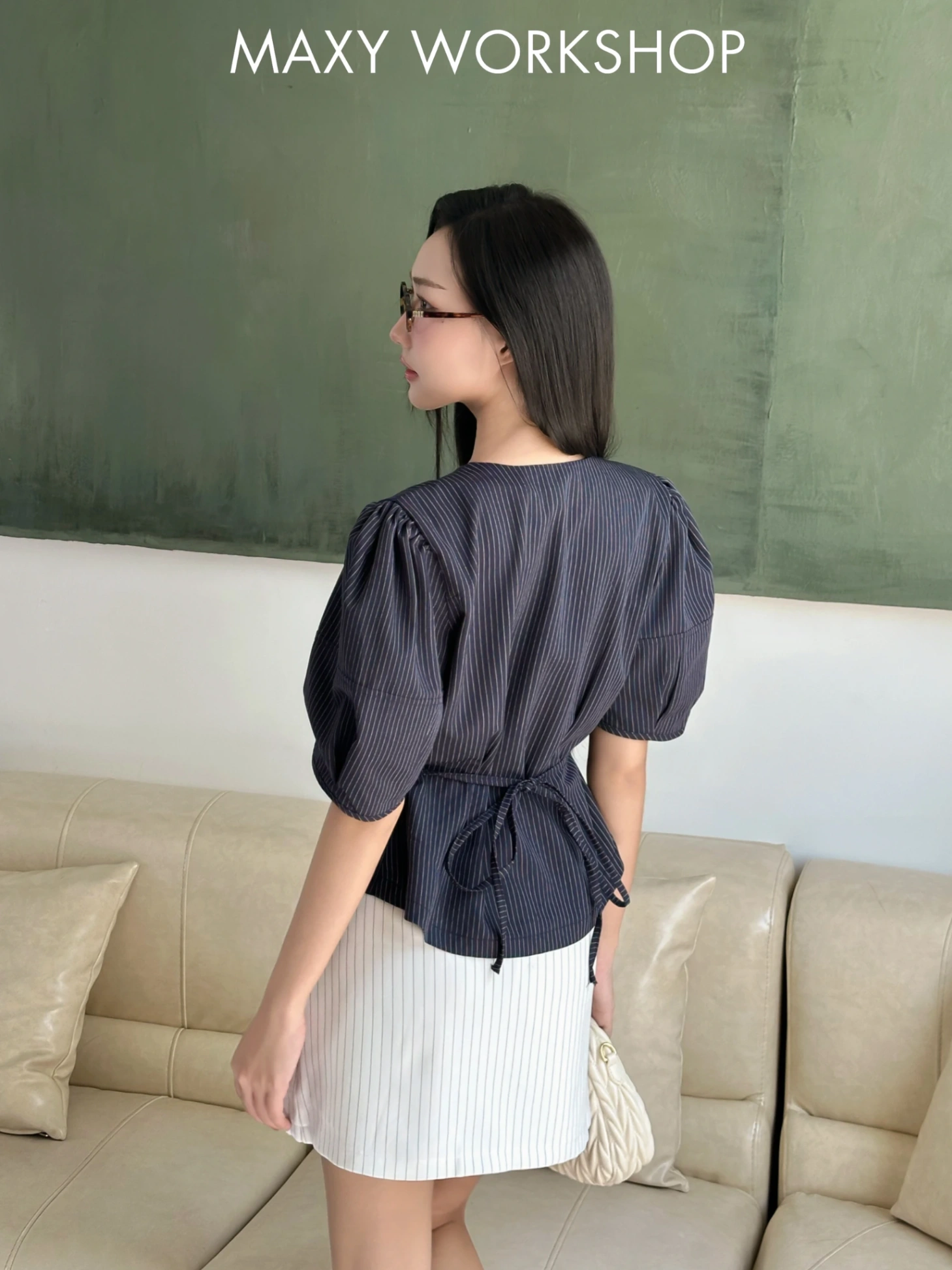Áo kiểu STRIPED PUFF SLEEVE TOP
