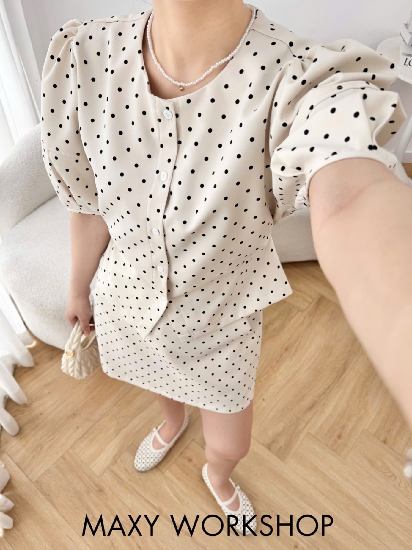 Áo kiểu POLKA PUFF SLEEVE TOP