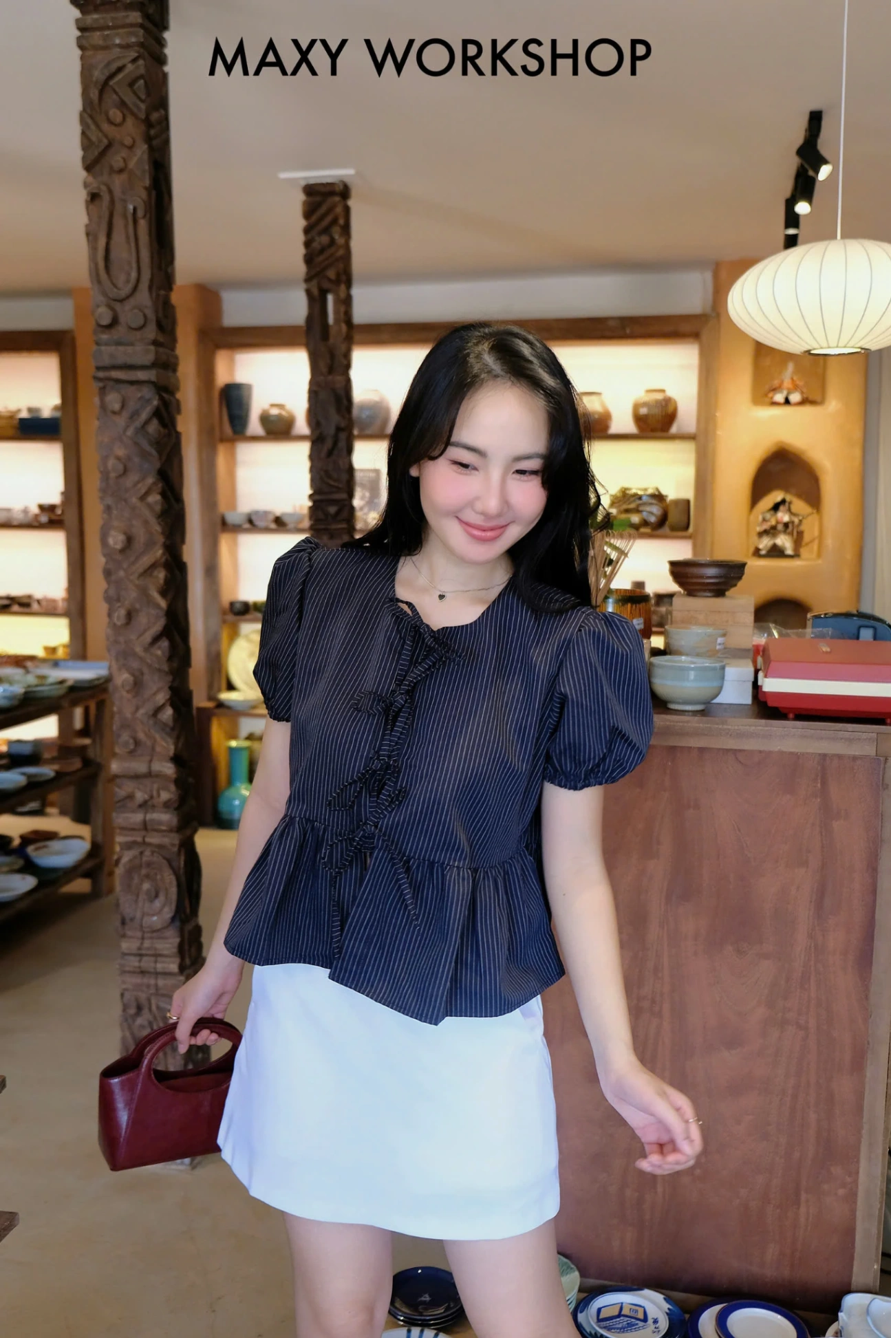 Áo kiểu BOW NAVY STRIPED TOP