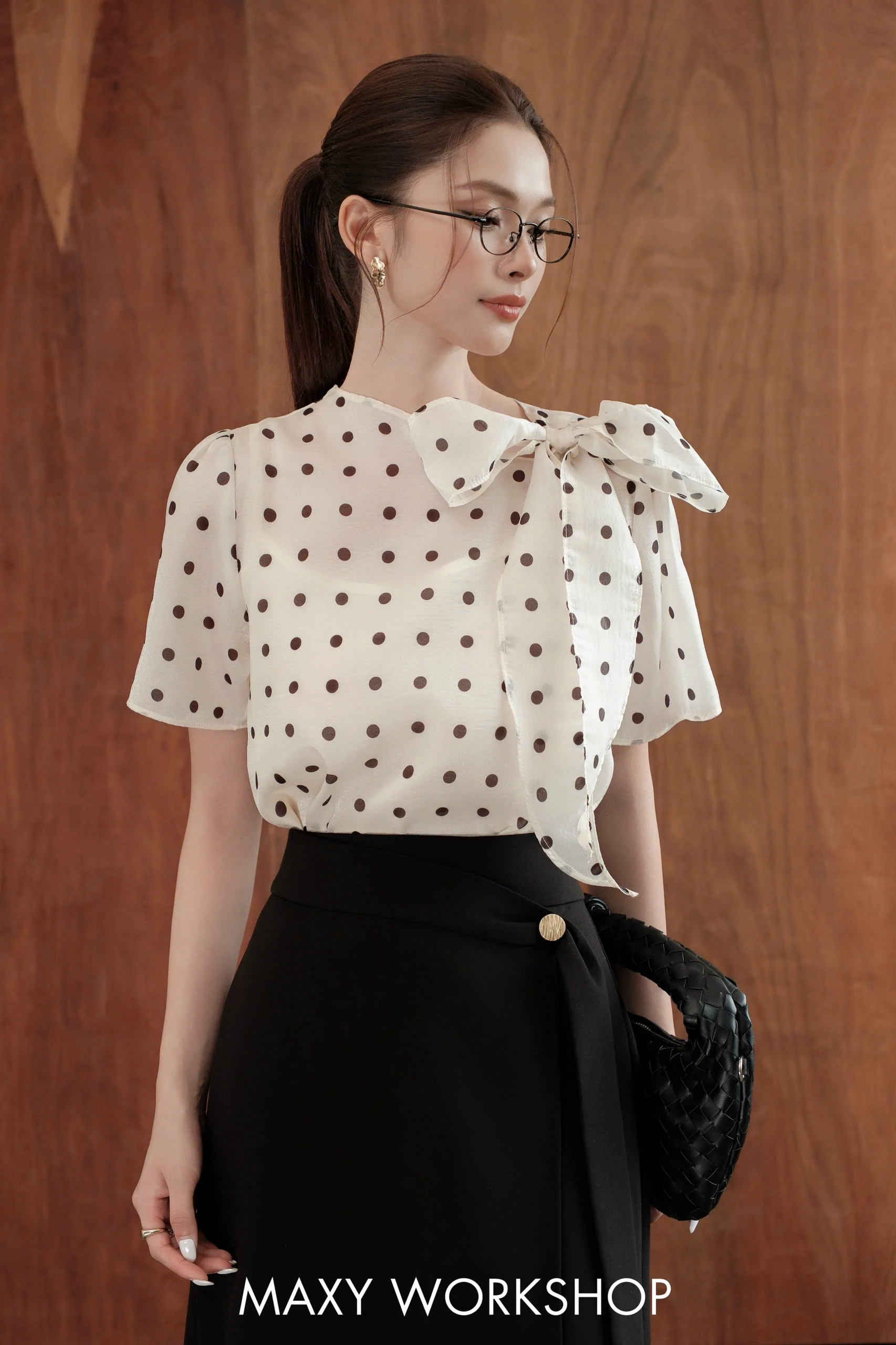 Áo kiểu SHEER BOW POLKA TOP