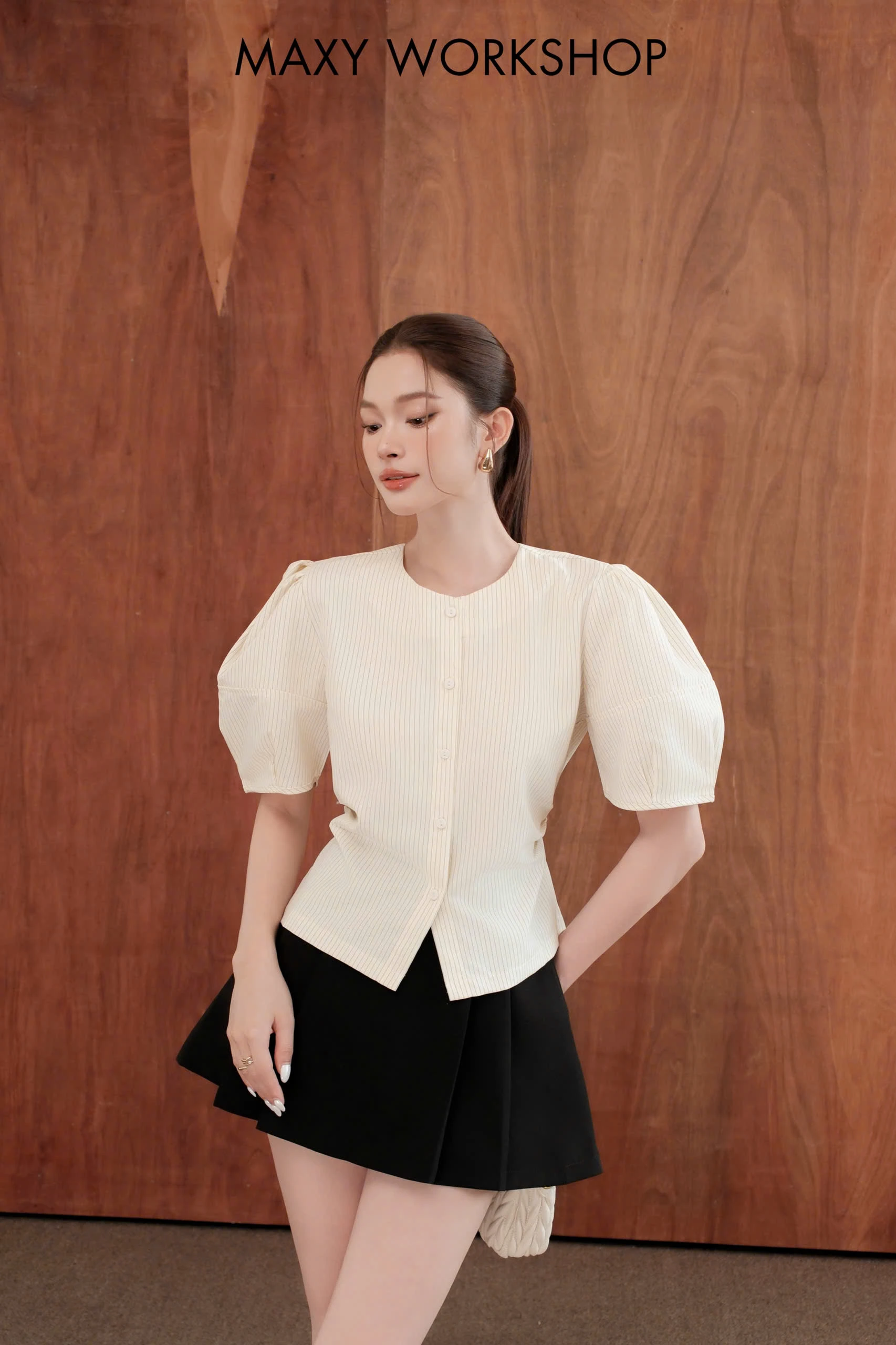 Áo kiểu STRIPED PUFF SLEEVE TOP