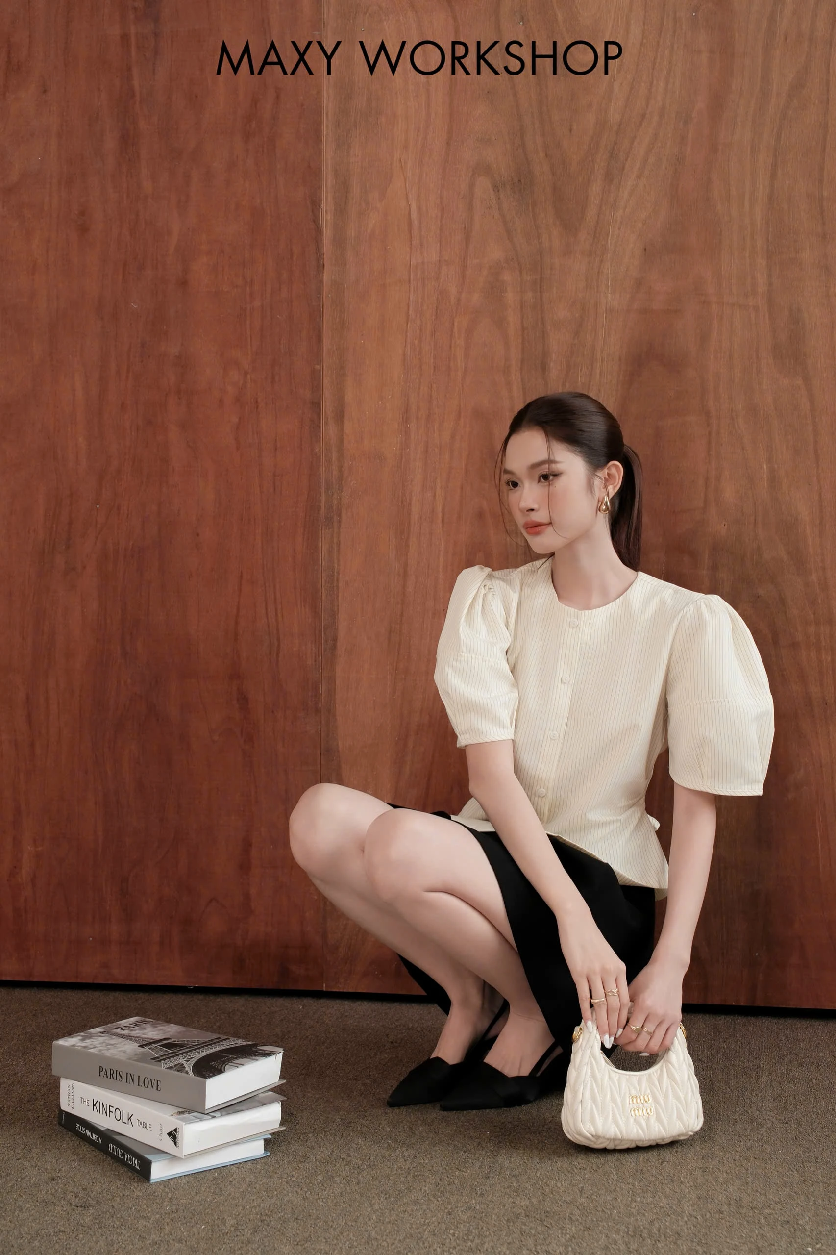 Áo kiểu STRIPED PUFF SLEEVE TOP