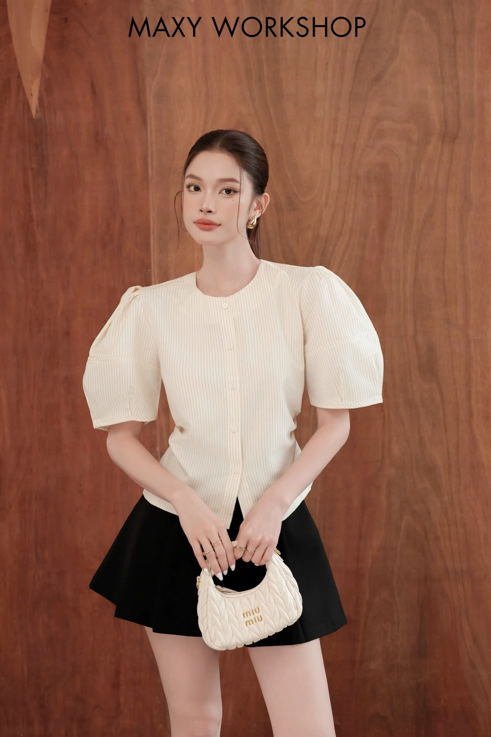 Áo kiểu STRIPED PUFF SLEEVE TOP