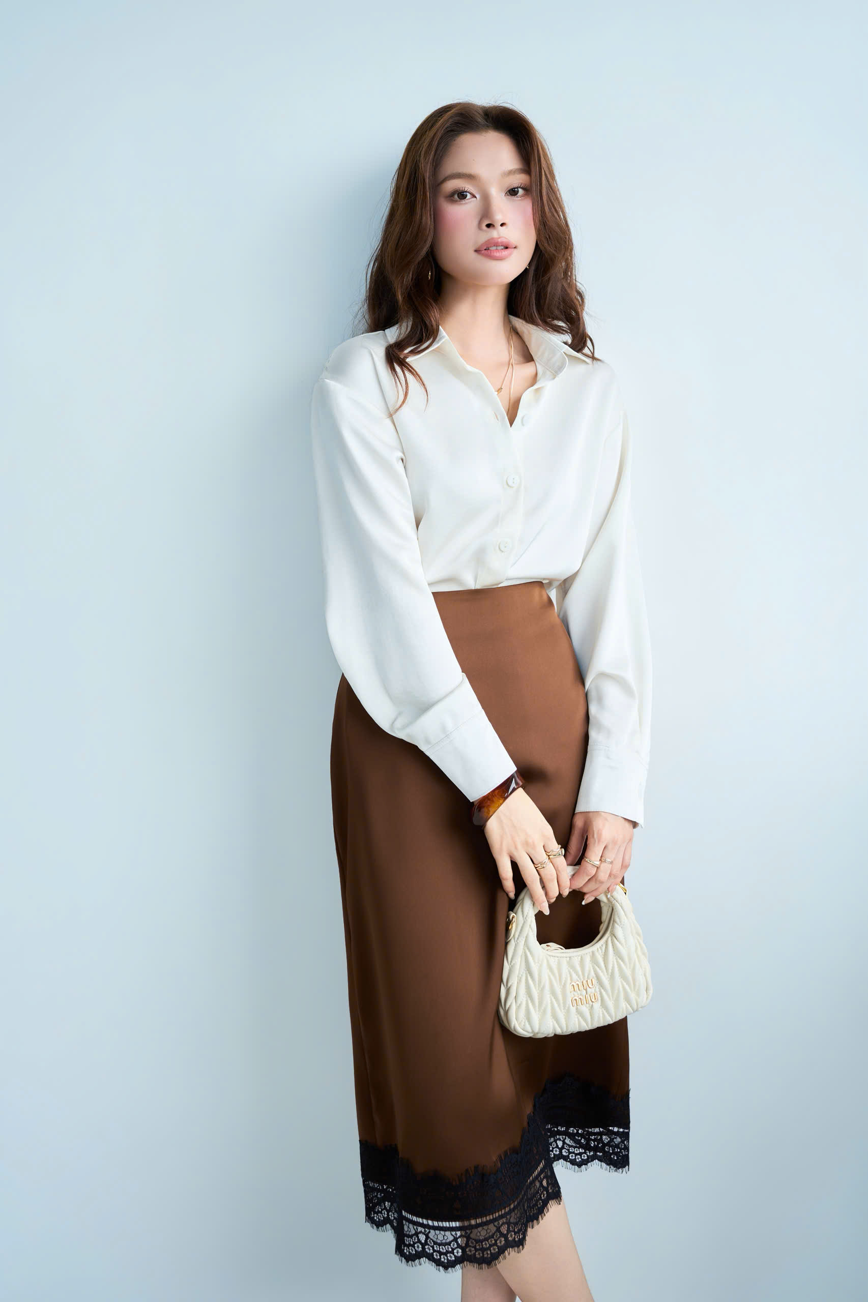 Chân váy lửng phối ren LONG LACE SKIRT