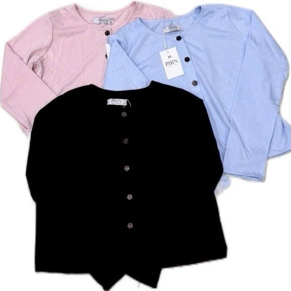 AH11 Áo khoác cardigan thun giấy đính cúc gỗ hoa bigsize