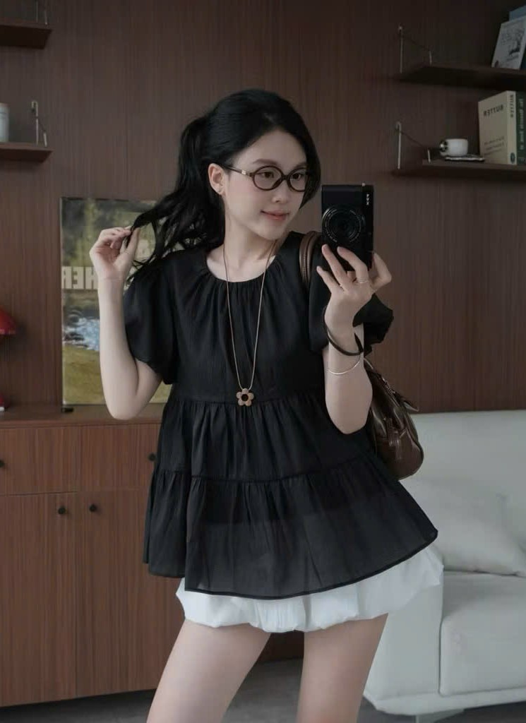 AH16 Áo hè tơ nhăn xoè tầng tay bồng bigsize