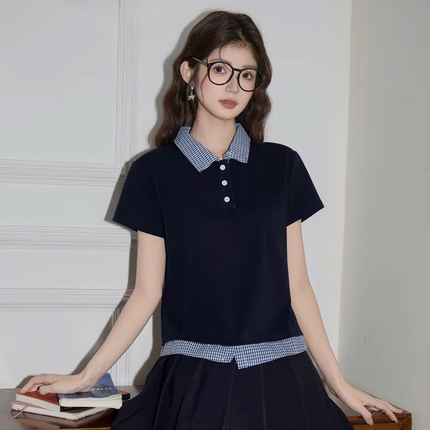 AH19 Áo hè polo cổ sơ mi phối kẻ thêu ngựa bigsize