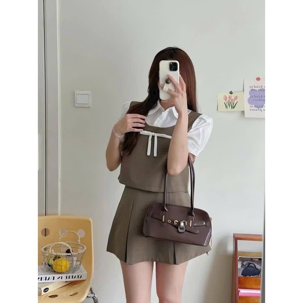 AH23 Áo hè cổ sơ mi đính nơ bigsize