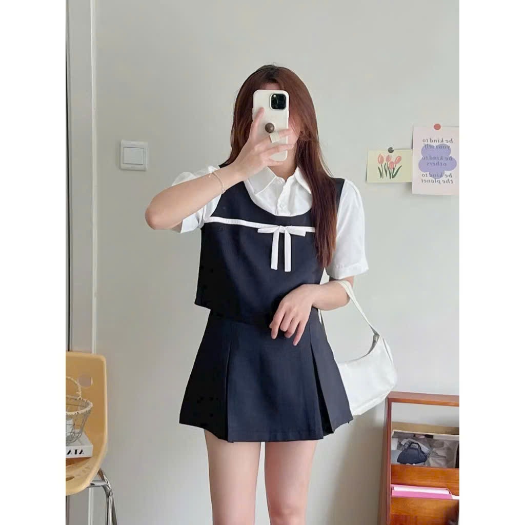 AH23 Áo hè cổ sơ mi đính nơ bigsize