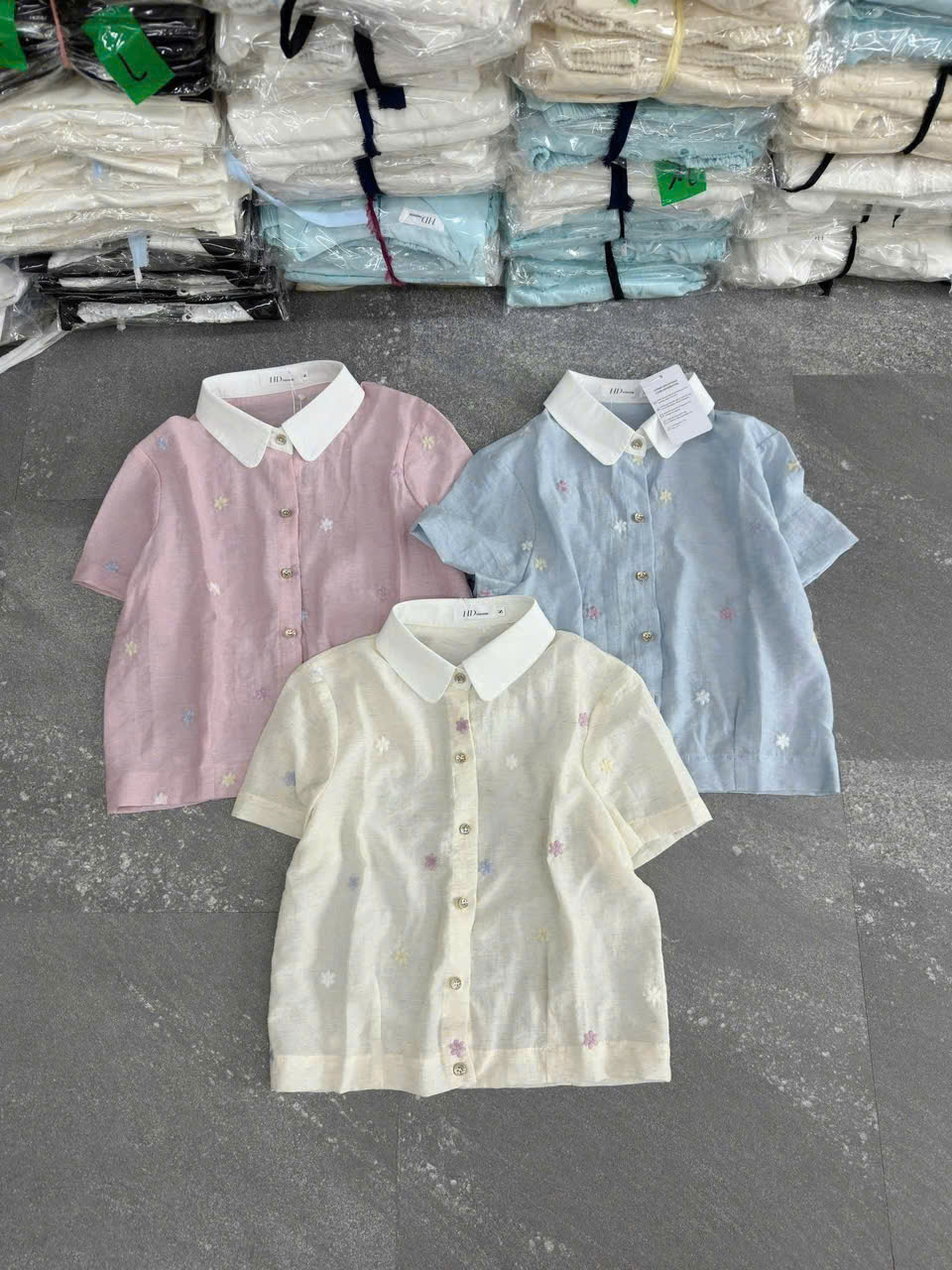 AH45 Áo hè sơ mi ngắn tay tơ thêu hoa bigsize