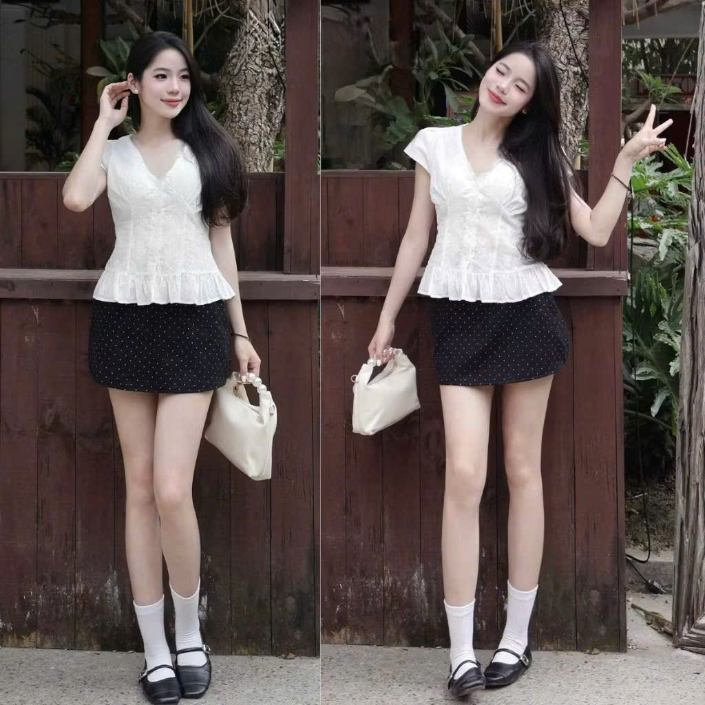 AH15 Áo hè cổ V cúc bọc viền ren bigsize