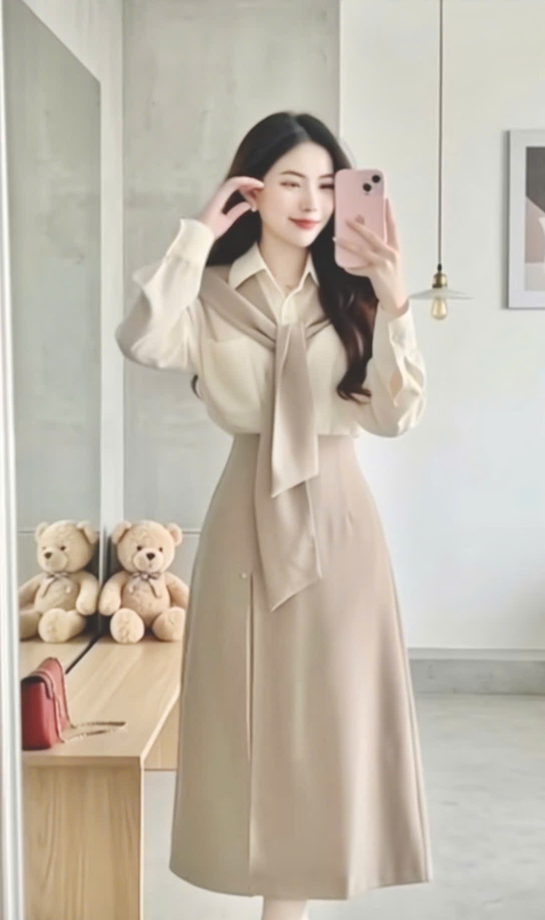 CVD07 Chân váy dài xẻ tà đính cúc bigsize