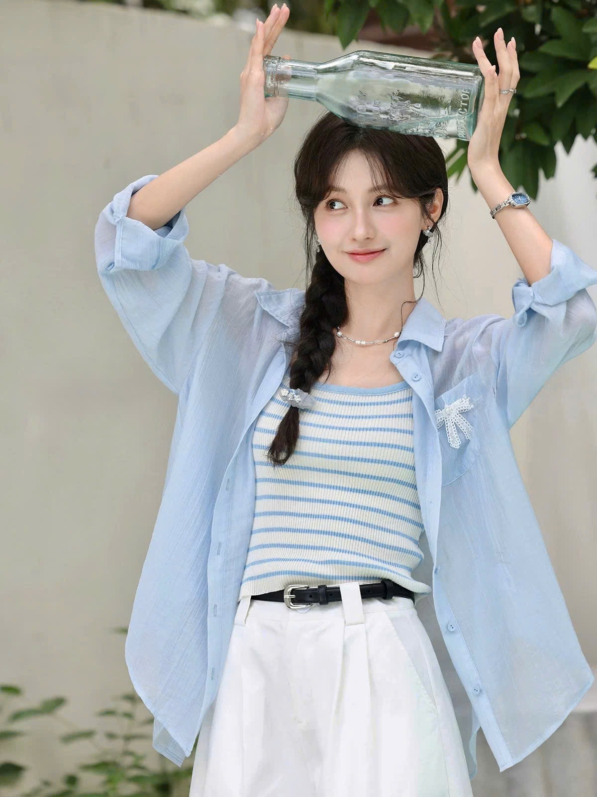 SM49 Áo sơ mi tơ nhăn xẻ tà sau bigsize