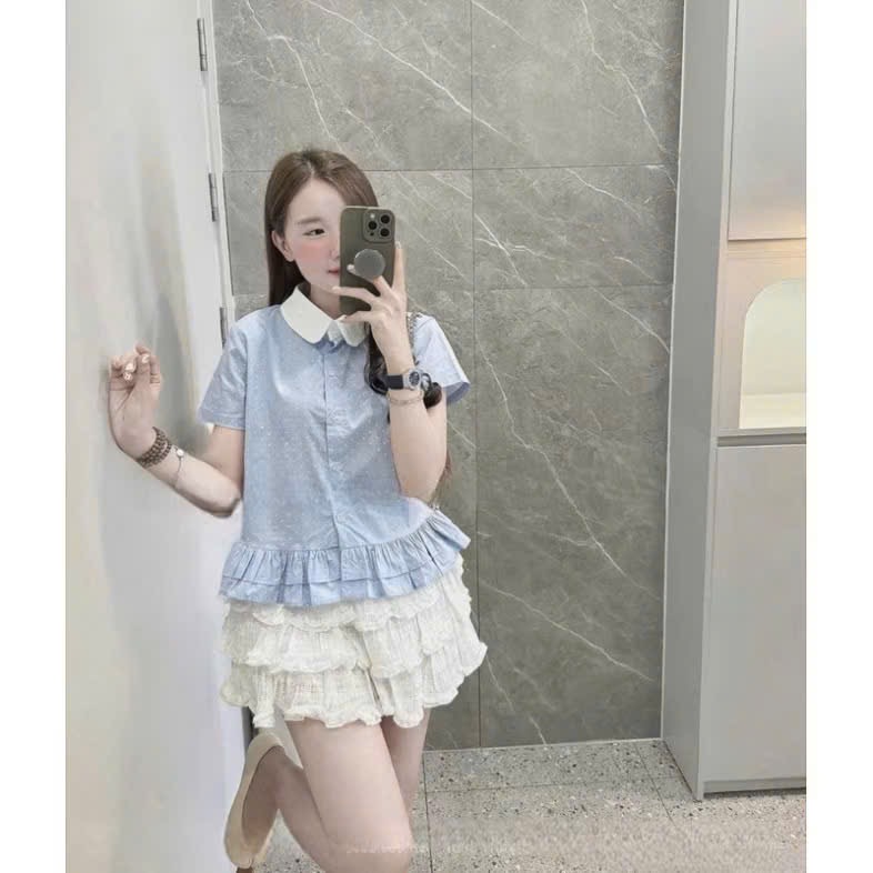 SM50 ÁO SƠ MI XANH CHẤM BI GẤU BÈO BIGSIZE