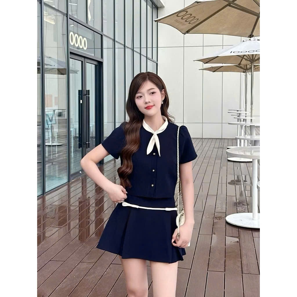 SH11 Set hè cổ nơ mix chân ly bản to bigsize
