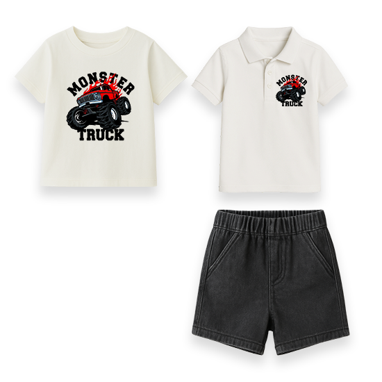 Custom Monster Truck Short Set Boy Mix T-Shirt Polo | OEM/ODM
