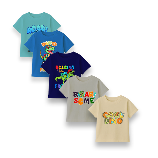 Custom Kids' Dinosaur Print T-Shirt – Multicolor on White | OEM/ODM Garment Manufacturing