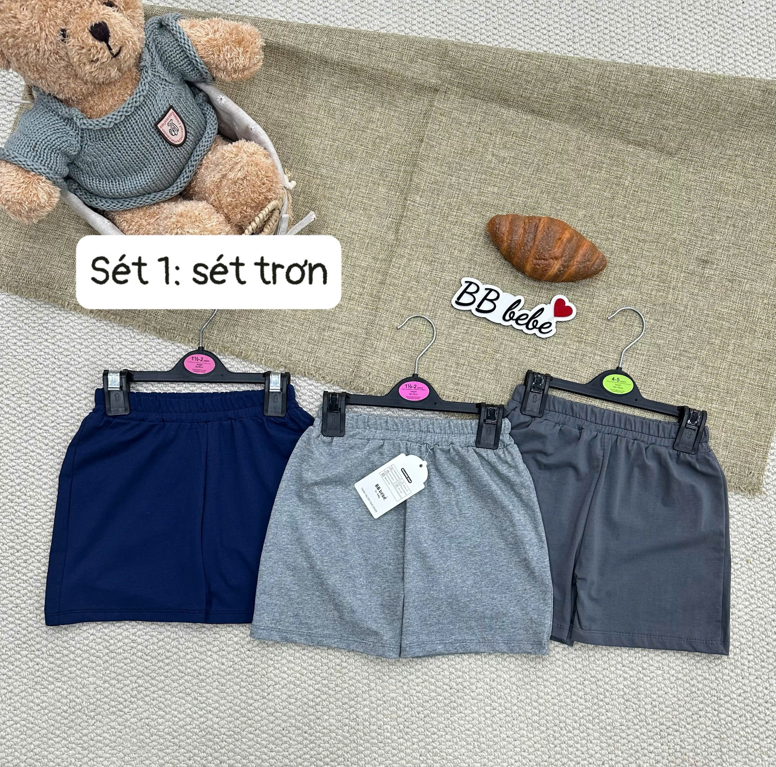 XẨ A110 - SET 3 QUẦN COTTON BÉ TRAI TRƠN VÀ NHỆN