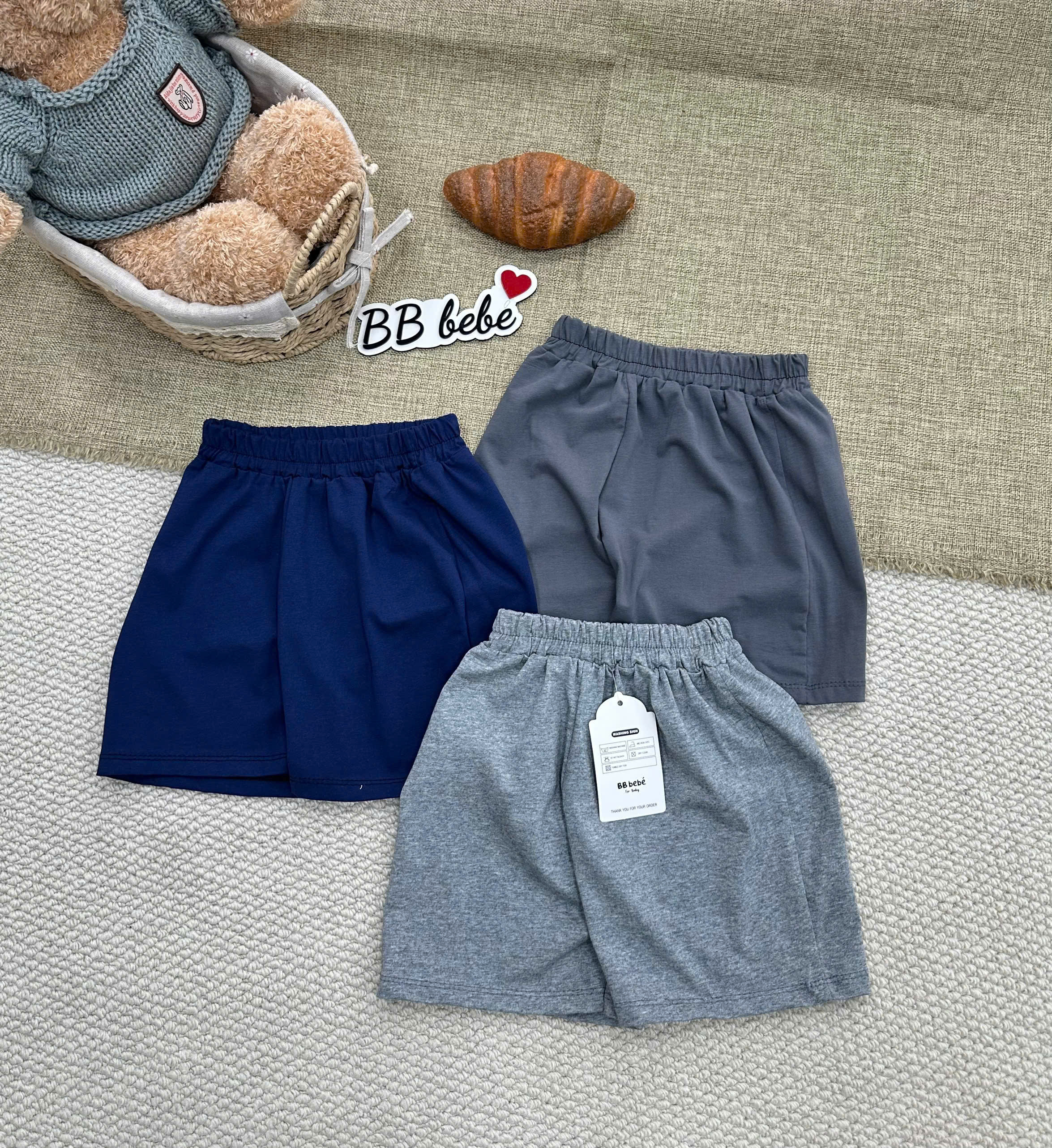 XẨ A110 - SET 3 QUẦN COTTON BÉ TRAI TRƠN VÀ NHỆN