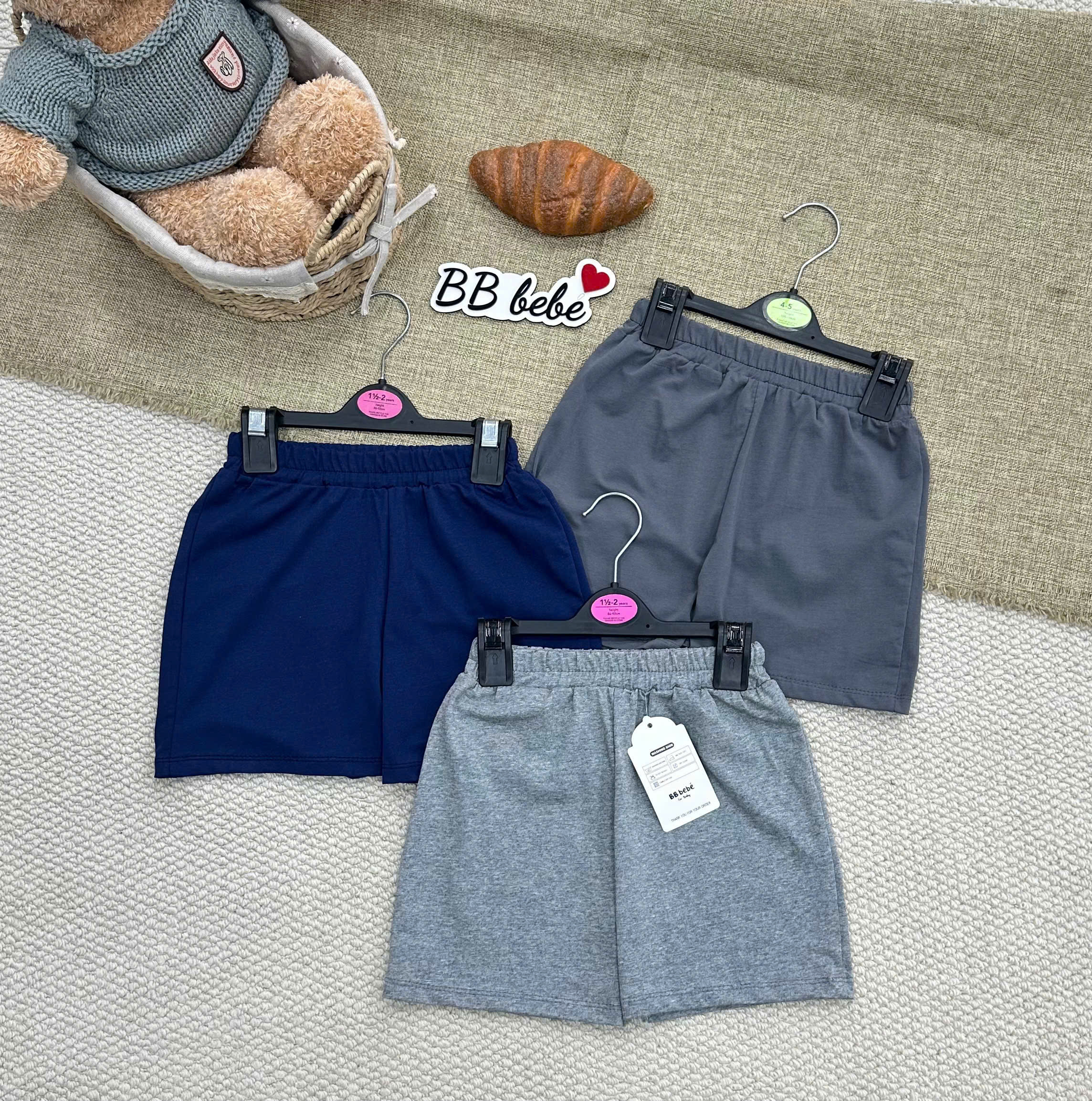 XẨ A110 - SET 3 QUẦN COTTON BÉ TRAI TRƠN VÀ NHỆN