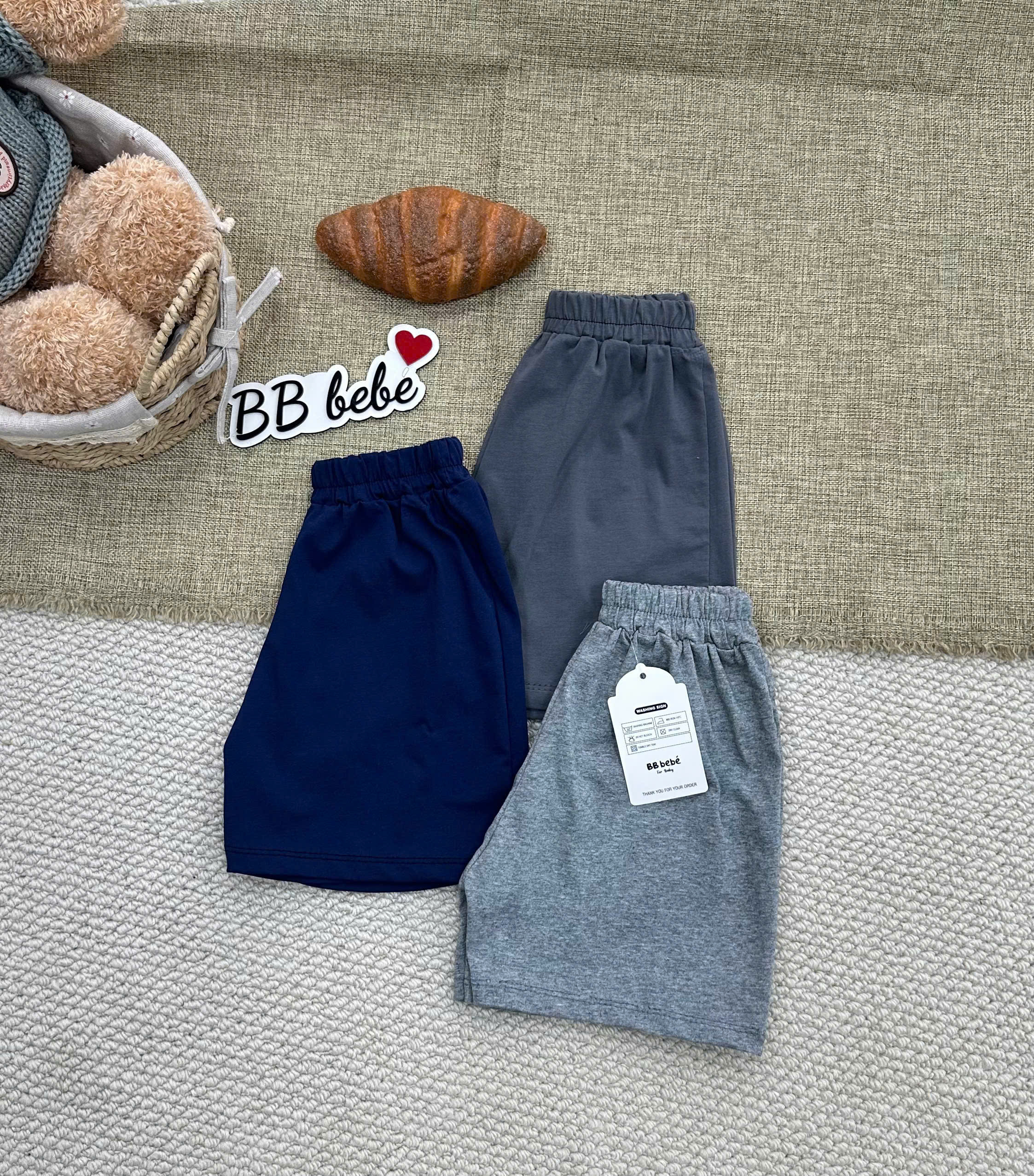 XẨ A110 - SET 3 QUẦN COTTON BÉ TRAI TRƠN VÀ NHỆN