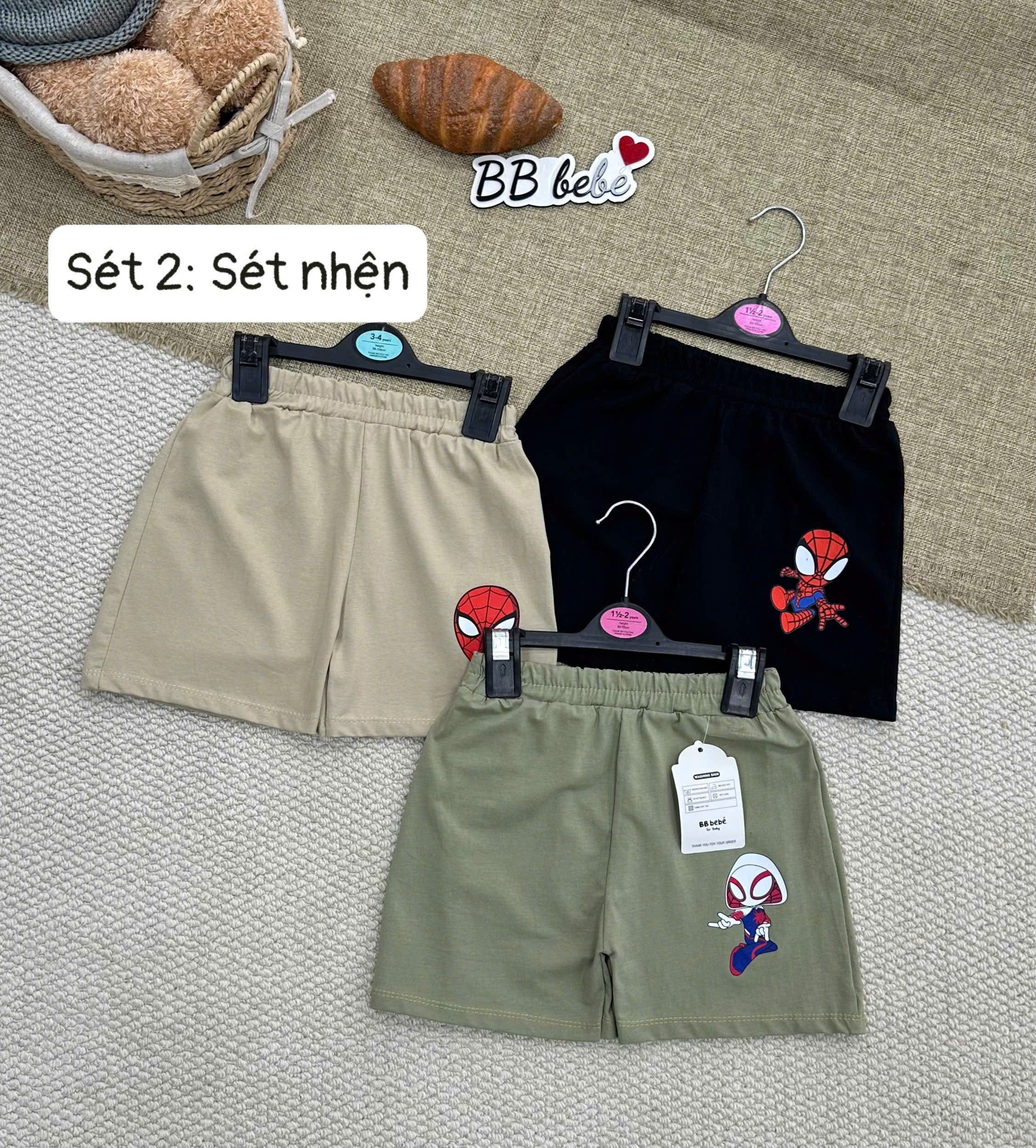 XẨ A110 - SET 3 QUẦN COTTON BÉ TRAI TRƠN VÀ NHỆN