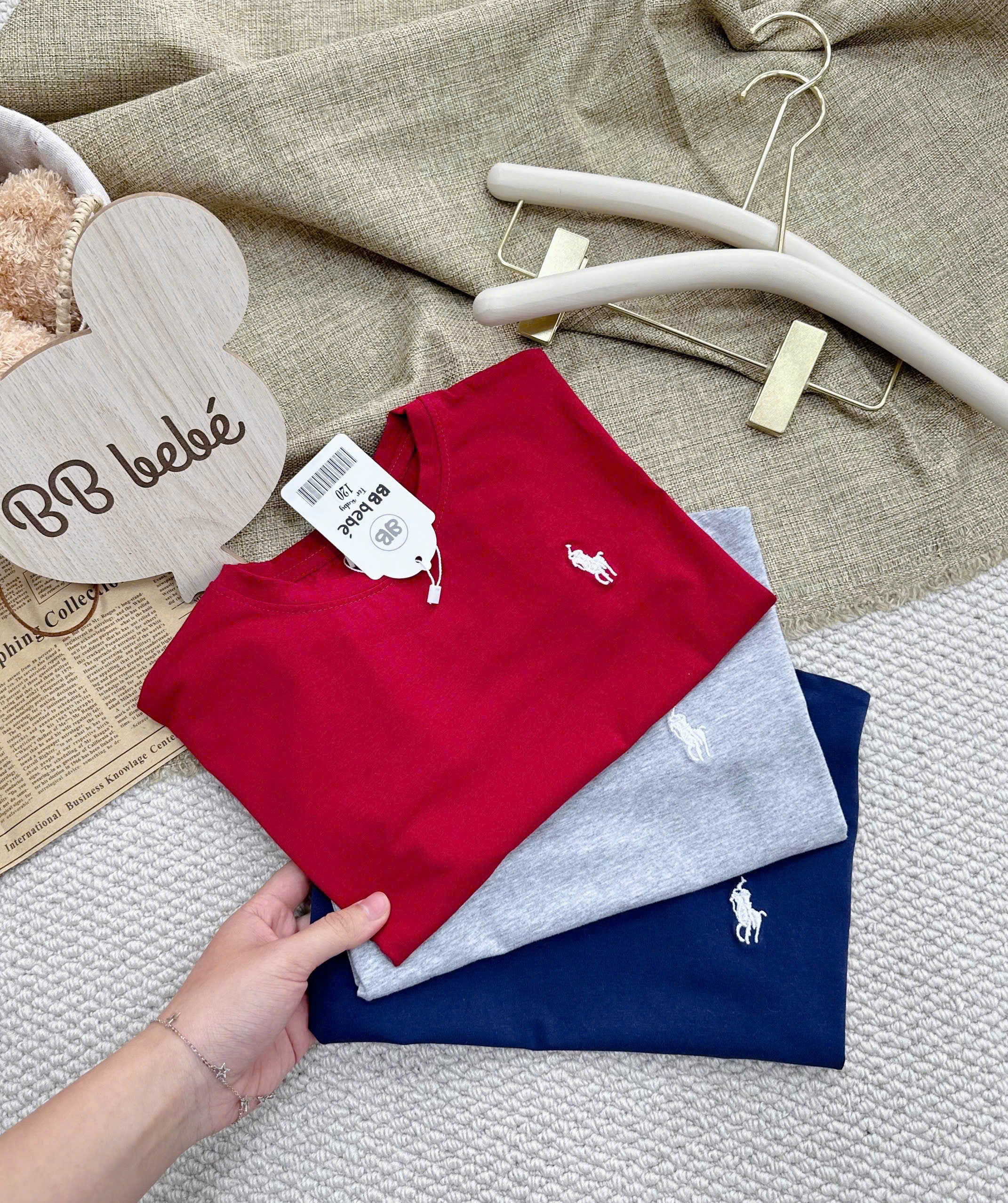XẢ A111 - SET 3 ÁO NGỰA VIỀN TAY TRẮNG THAN ĐỎ GHI