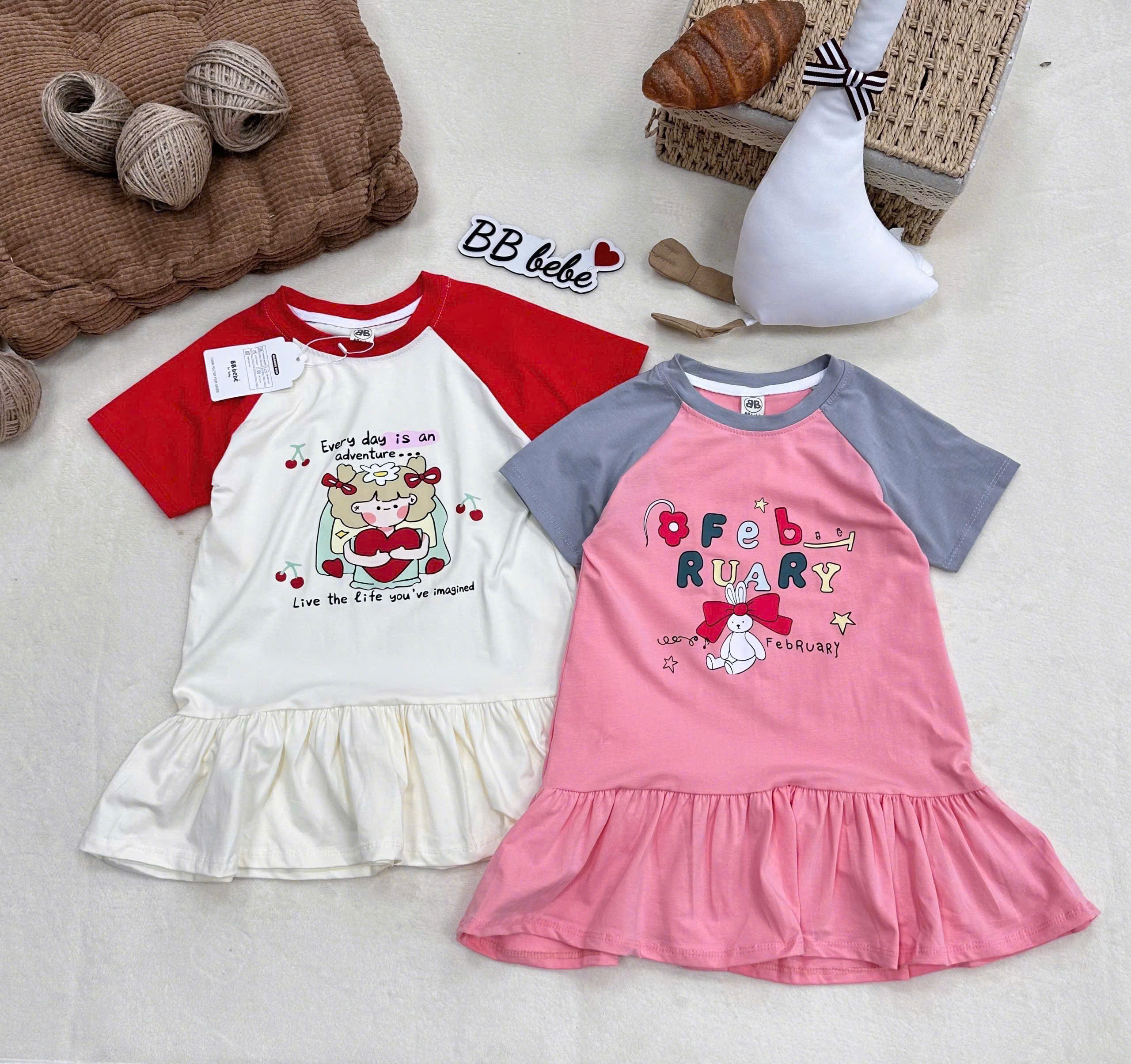 XẢ A117 - SET 2 VÁY ĐUÔI CÁ BG KEM PHỐI ĐỎ HỒNG PHỐI XÁM