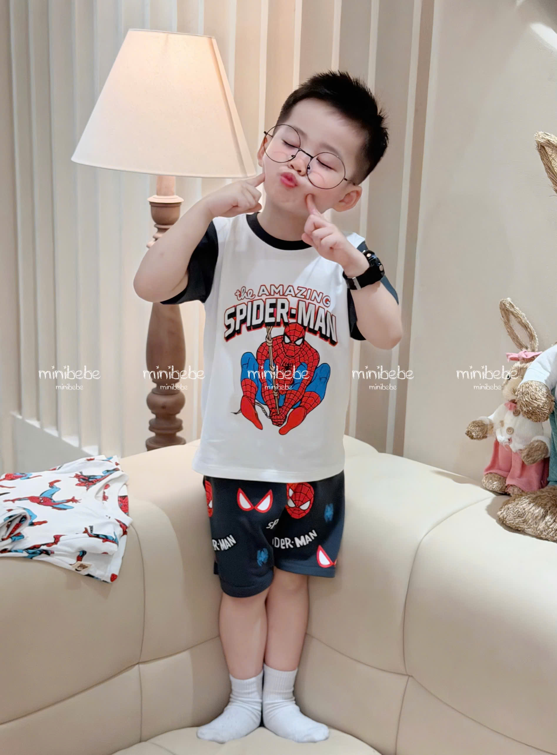 XẢ A138 - SET 2 BỘ NHỆN AMAZING ĐEN PHỐI TRẮNG NHÍ
