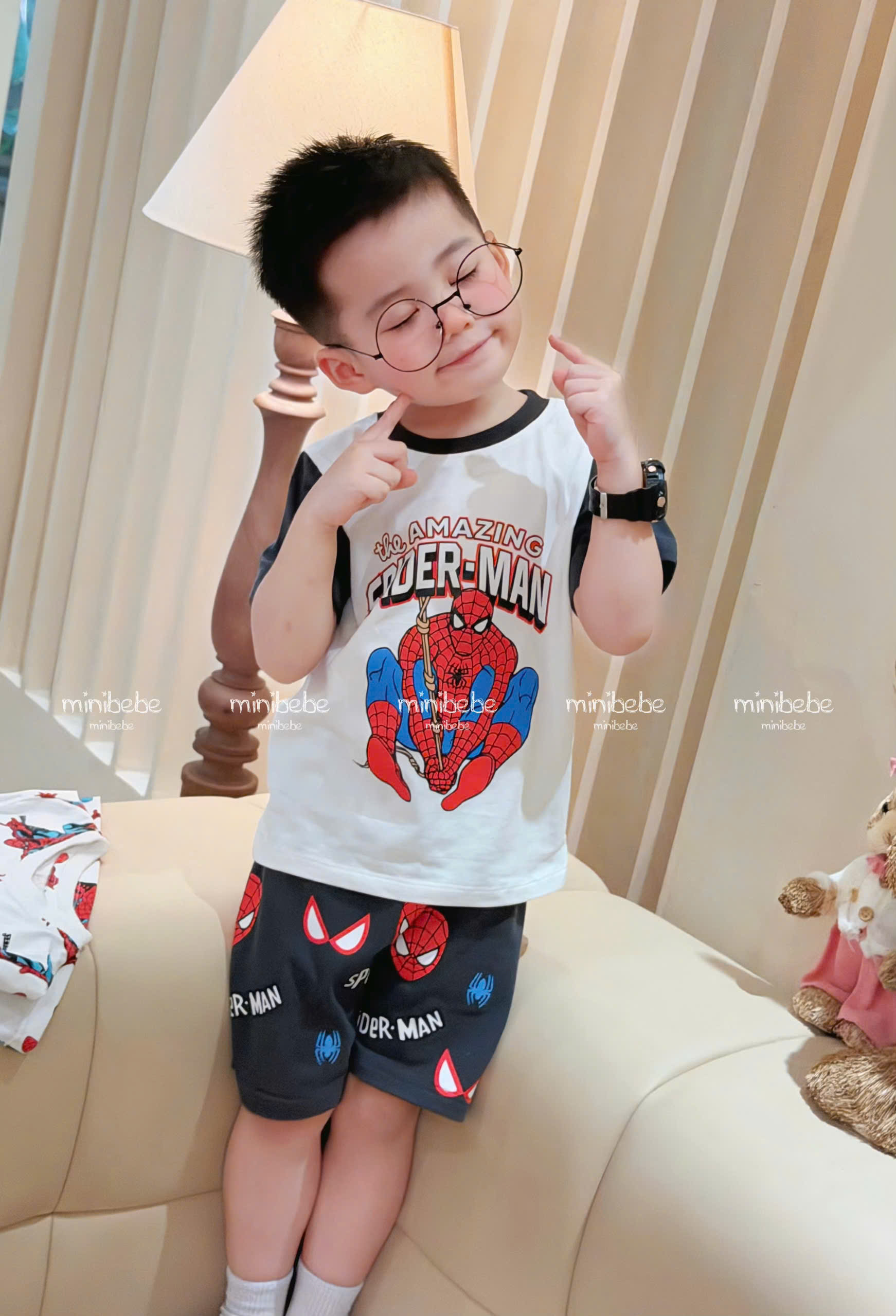 XẢ A138 - SET 2 BỘ NHỆN AMAZING ĐEN PHỐI TRẮNG NHÍ