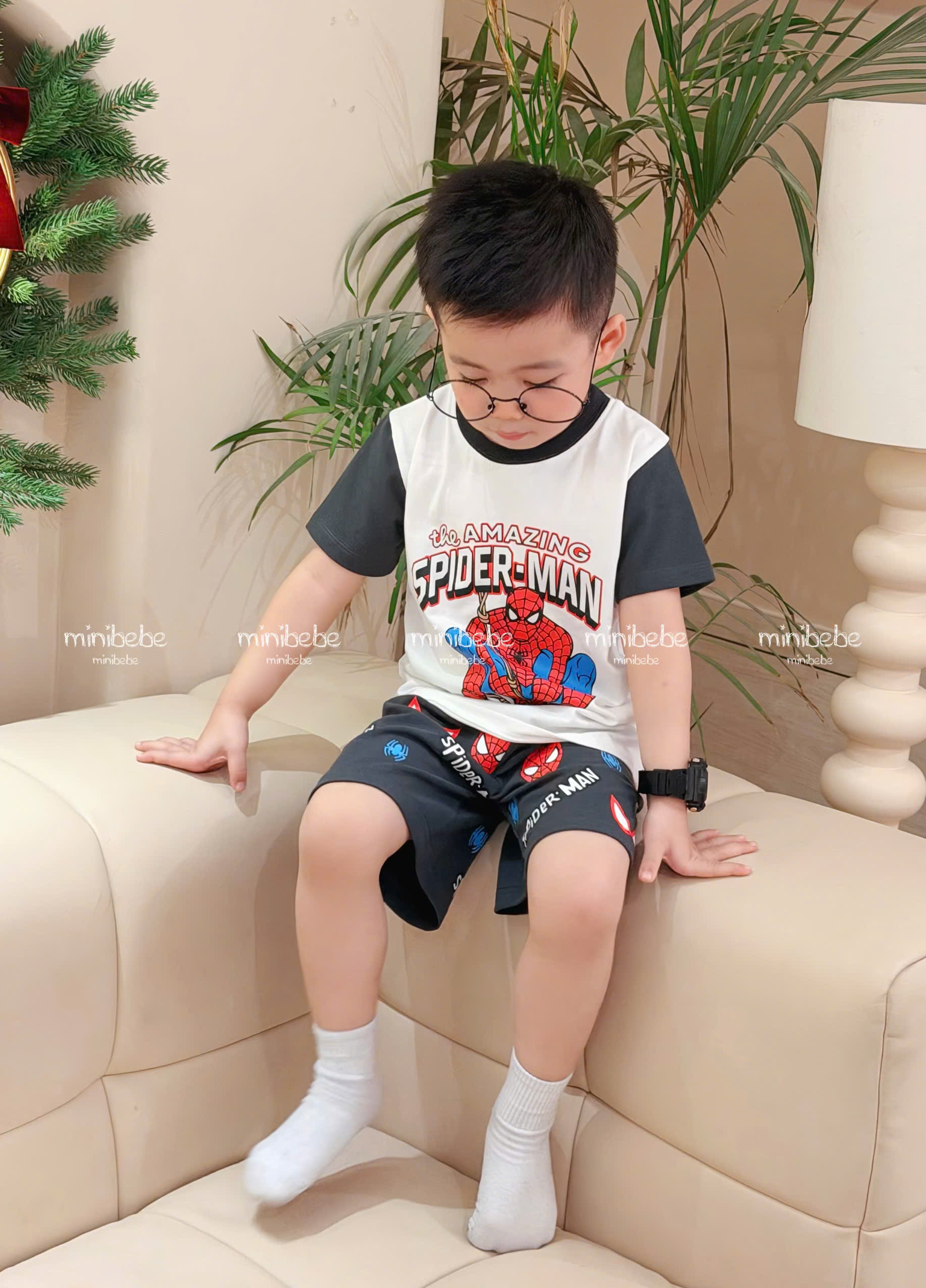 XẢ A138 - SET 2 BỘ NHỆN AMAZING ĐEN PHỐI TRẮNG NHÍ