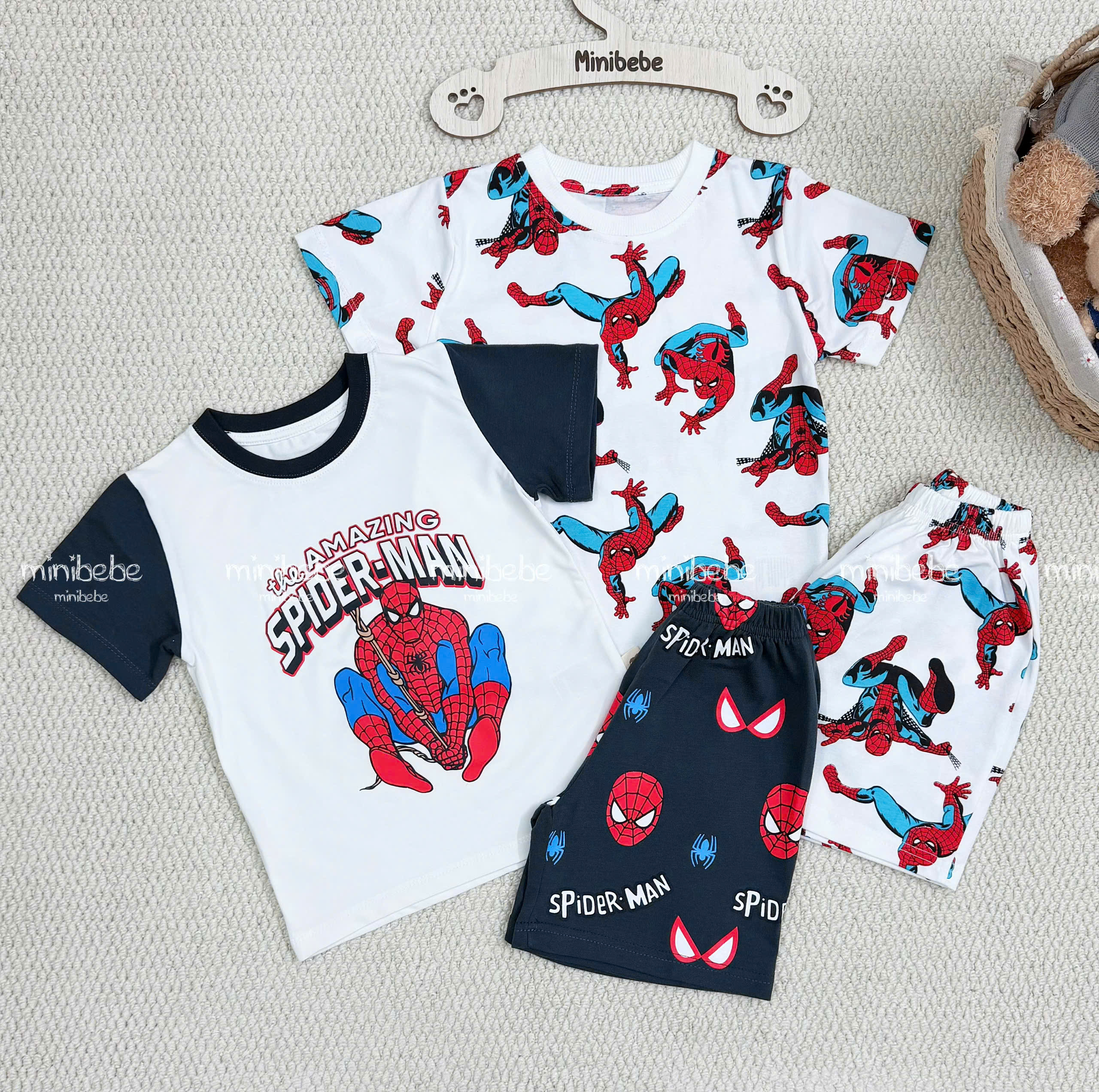 XẢ A138 - SET 2 BỘ NHỆN AMAZING ĐEN PHỐI TRẮNG NHÍ