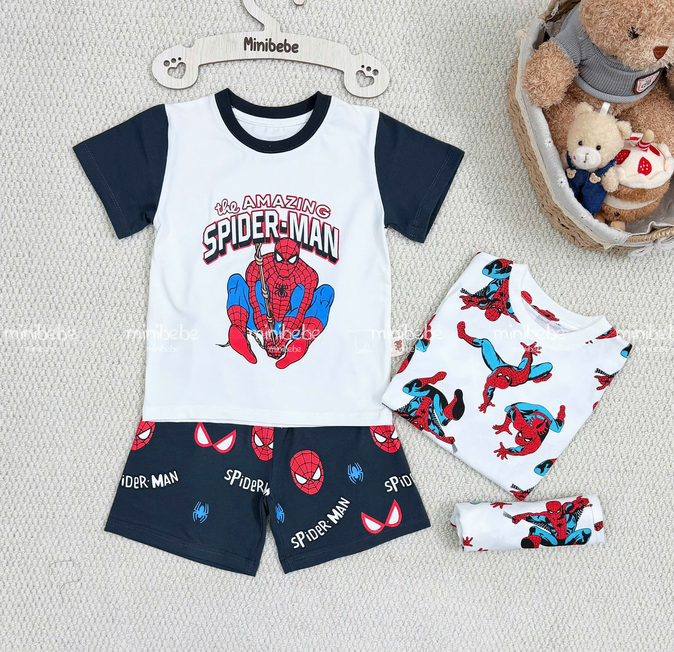 XẢ A138 - SET 2 BỘ NHỆN AMAZING ĐEN PHỐI TRẮNG NHÍ