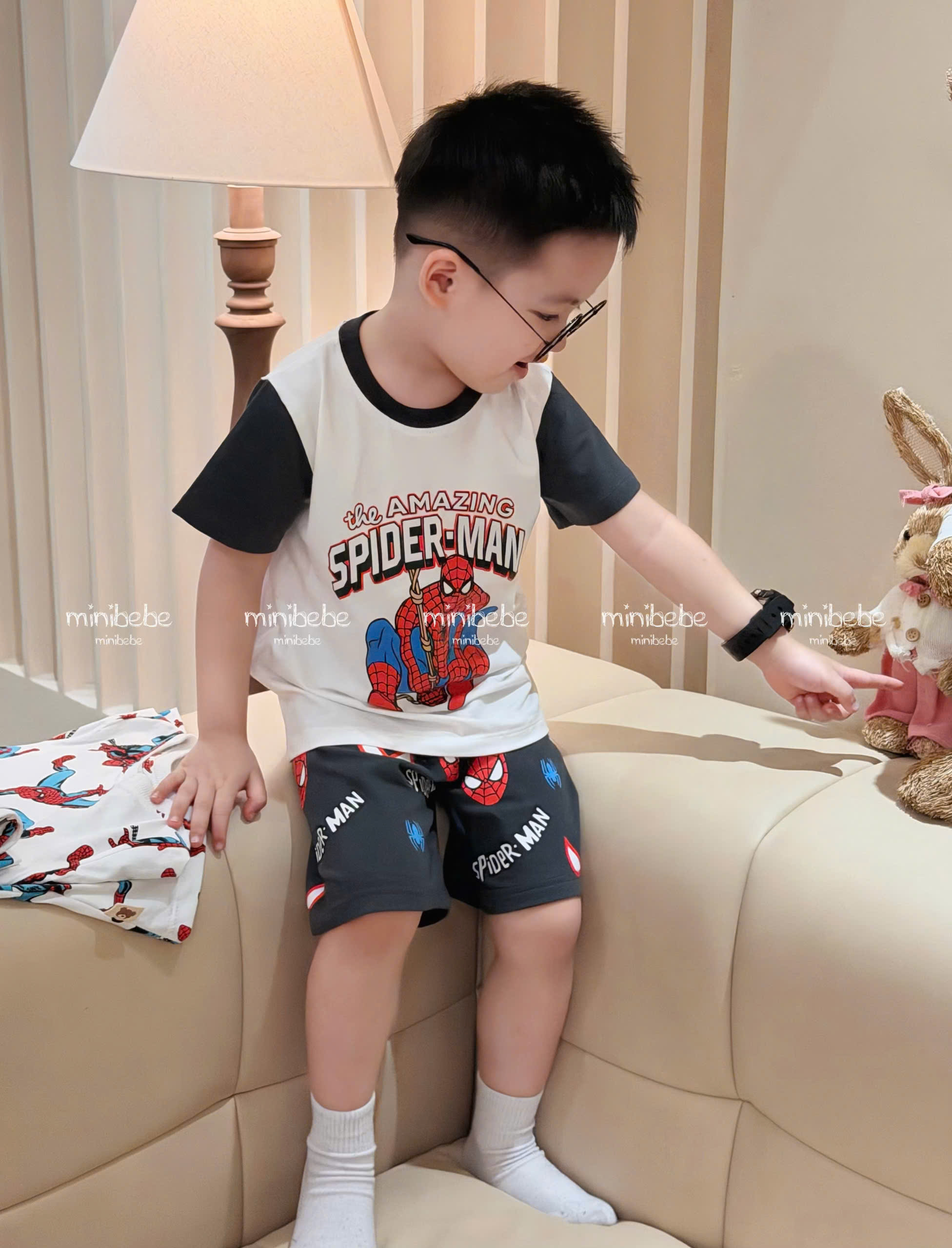XẢ A138 - SET 2 BỘ NHỆN AMAZING ĐEN PHỐI TRẮNG NHÍ