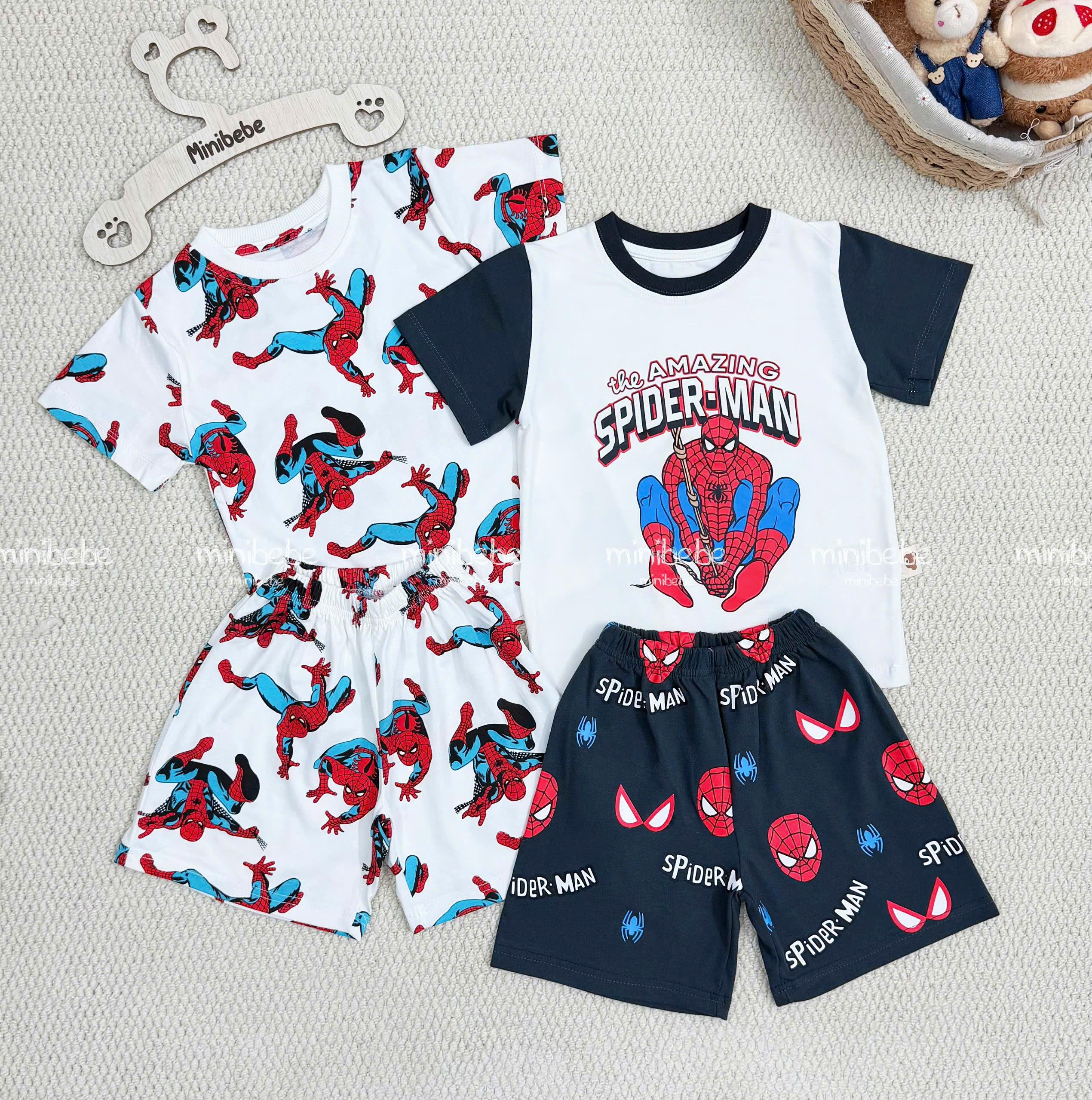 XẢ A138 - SET 2 BỘ NHỆN AMAZING ĐEN PHỐI TRẮNG NHÍ