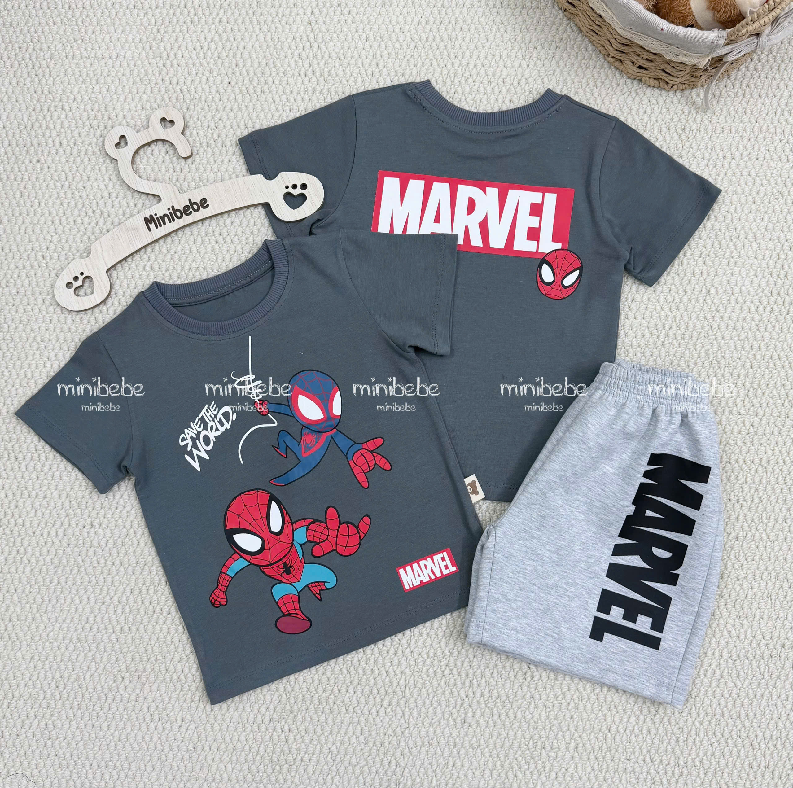 XẢ A175 - SET BỘ NHỆN MARVAL XÁM QUẦN GHI SÁNG