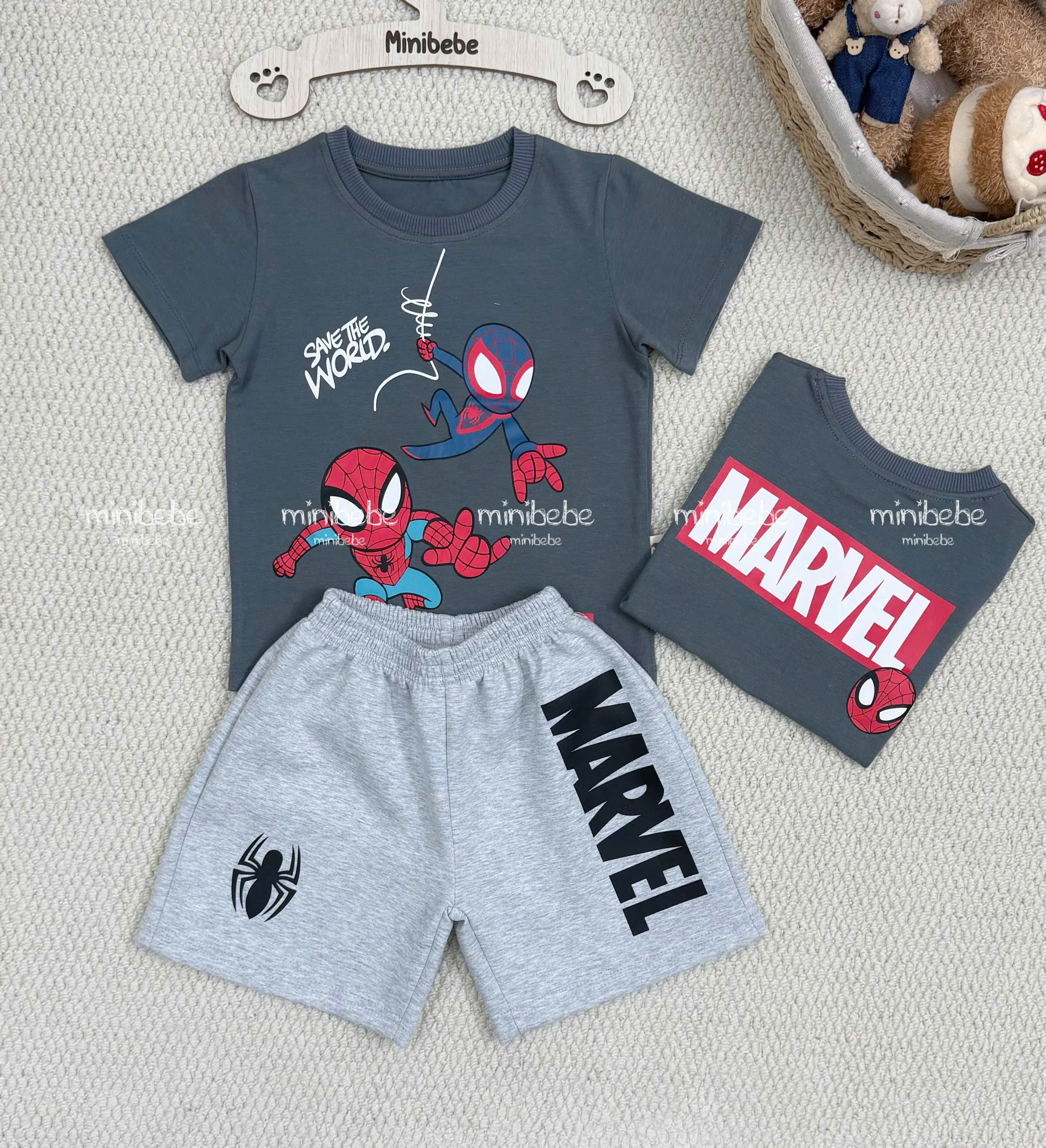 XẢ A175 - SET BỘ NHỆN MARVAL XÁM QUẦN GHI SÁNG