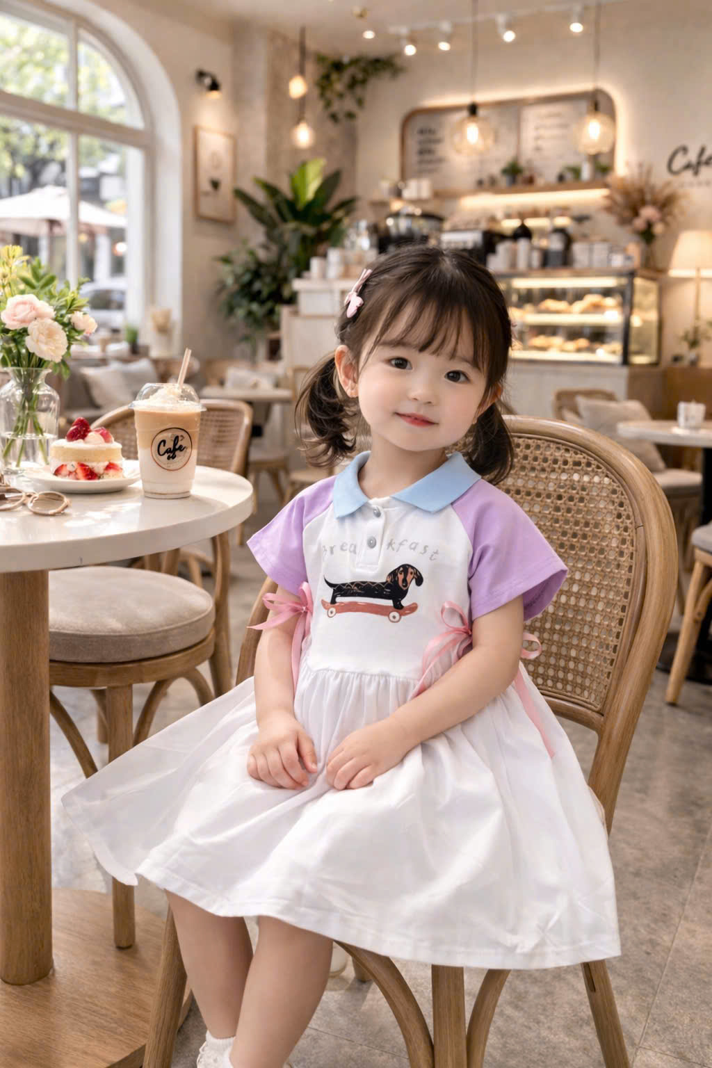 XẢ A176 - VÁY CỔ TRỤ XANH TRẮNG TAY PHỐI TÍM