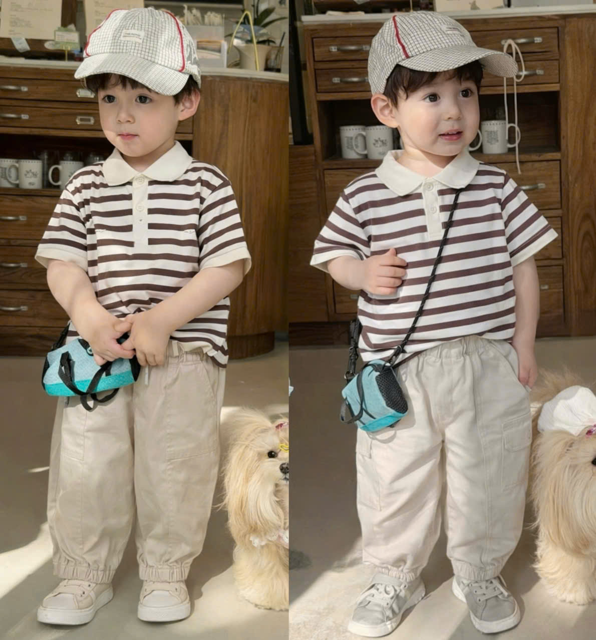 A193 - SET BÉ TRAI SỌC NÂU QUẦN KAKI DÀI