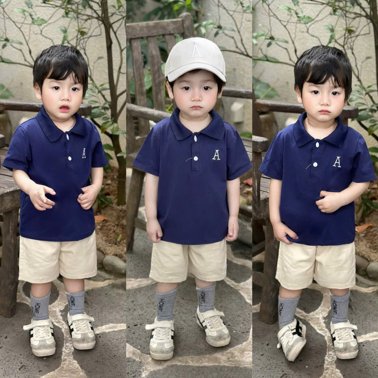 A207 - SET ÁO POLO THAN CHỮ A QUẦN KAKI KÈM MŨ