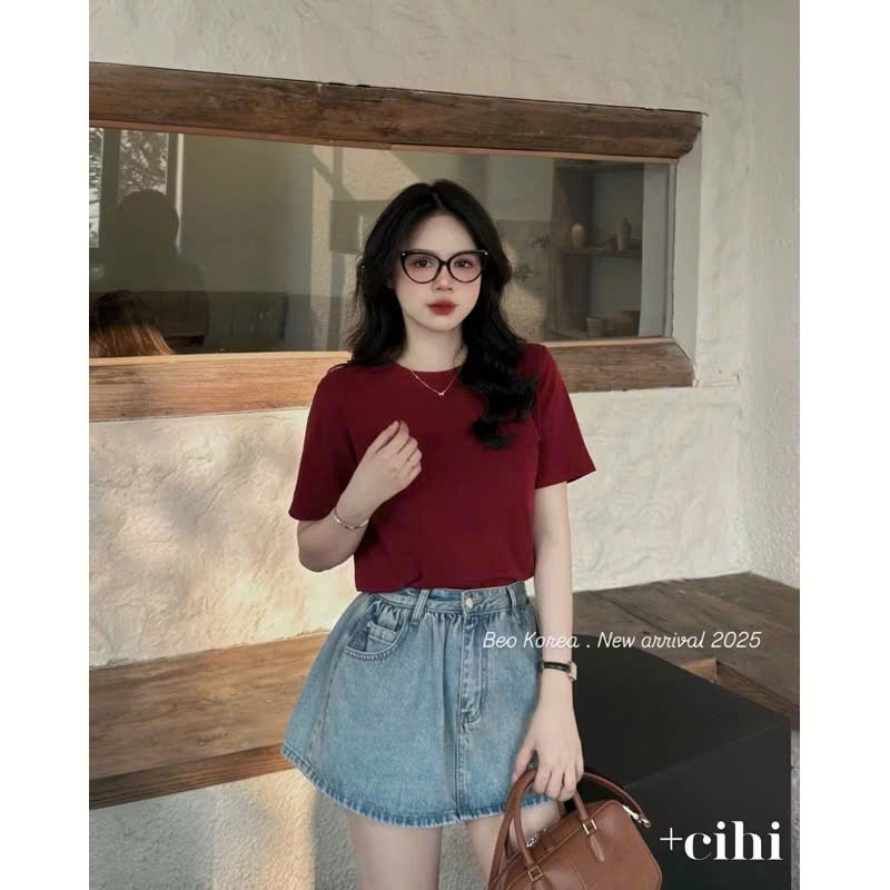 XẢ A212 - ÁO THUN TRƠN CỔ TRÒN ĐỎ RƯỢU
