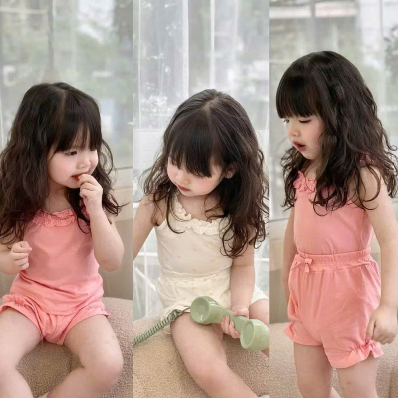 XẢ A219 - SET 3 BỘ 2 DÂY BÈO NGỰC TONE HỒNG TRẮNG