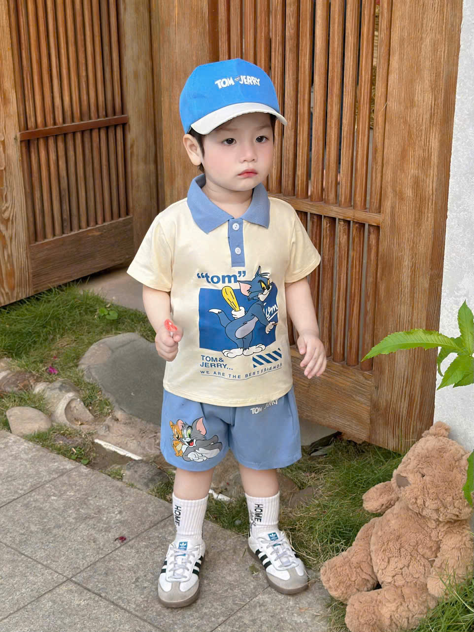 XẢ A237 - SET BỘ POLO MÈO TOM PHỐI XANH KÈM MŨ