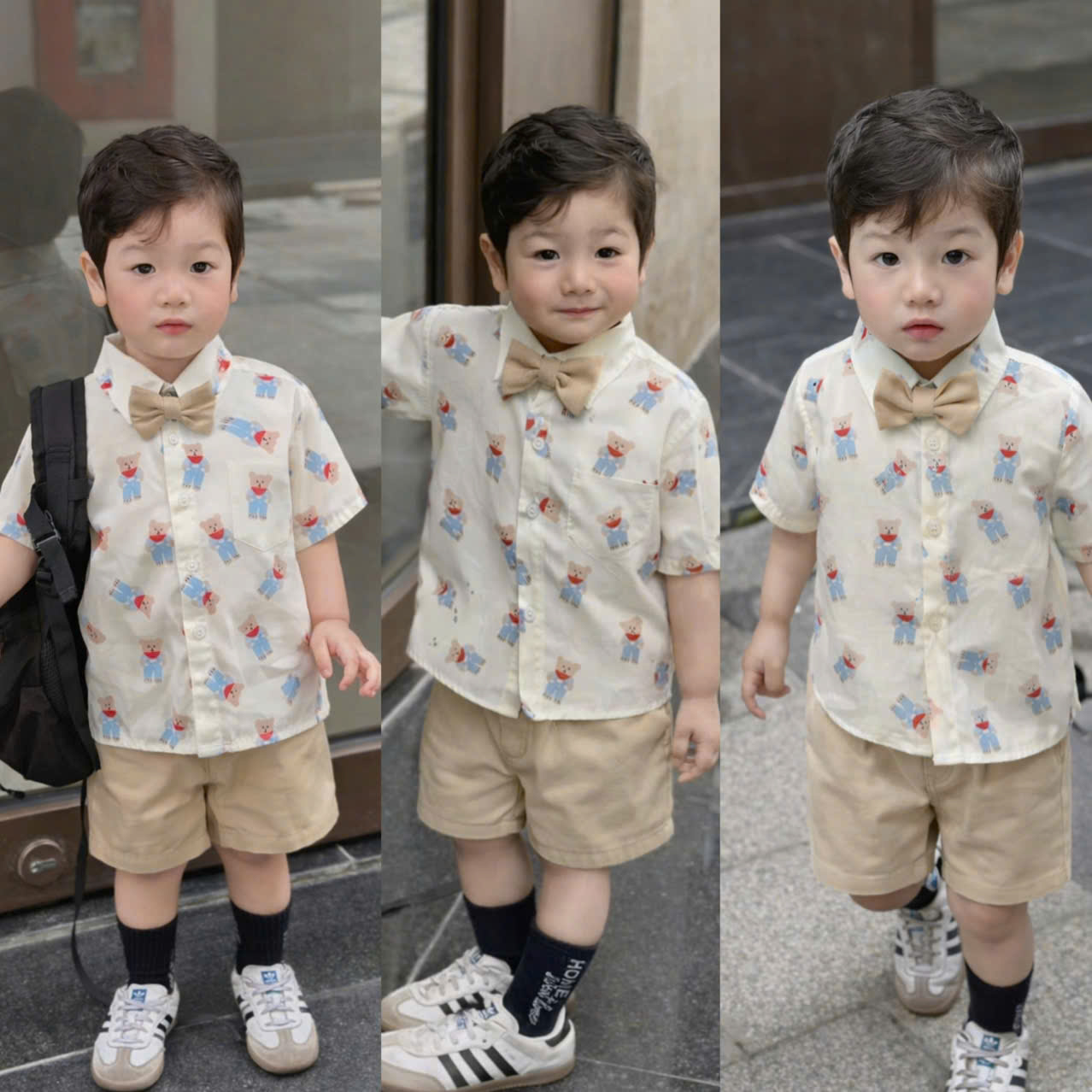 XẢ A259 - SET ÁO SƠ MI TRẮNG GẤU NHÍ QUẦN KAKI