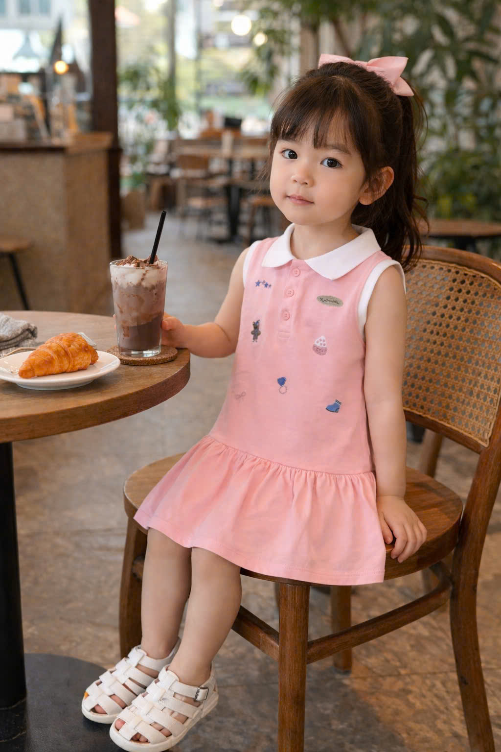 XẢ A266 - VÁY HỒNG PHỐI CỔ TRỤ TRẮNG