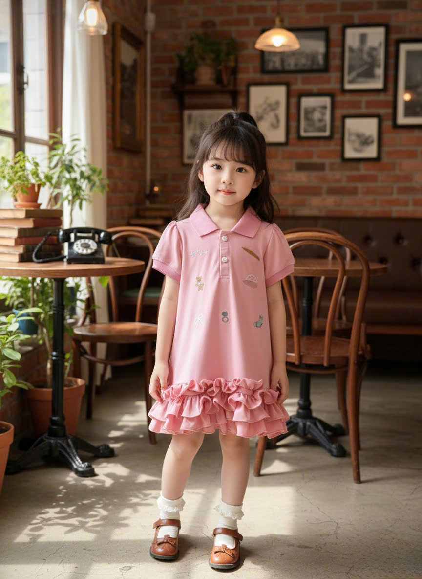 XẢ A278 - VÁY POLO BÉ GÁI PHỐI BÈO TẦNG